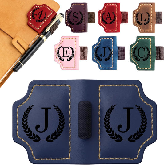 Personalized Bookmark with Pen Holder, Custom Leather Bookmarks with 26 Letters, Personalized Magnetic Pen Holder Bookmark, Magnetic Bookmarks for Women, Book Lovers Gifts (Blue, J)
