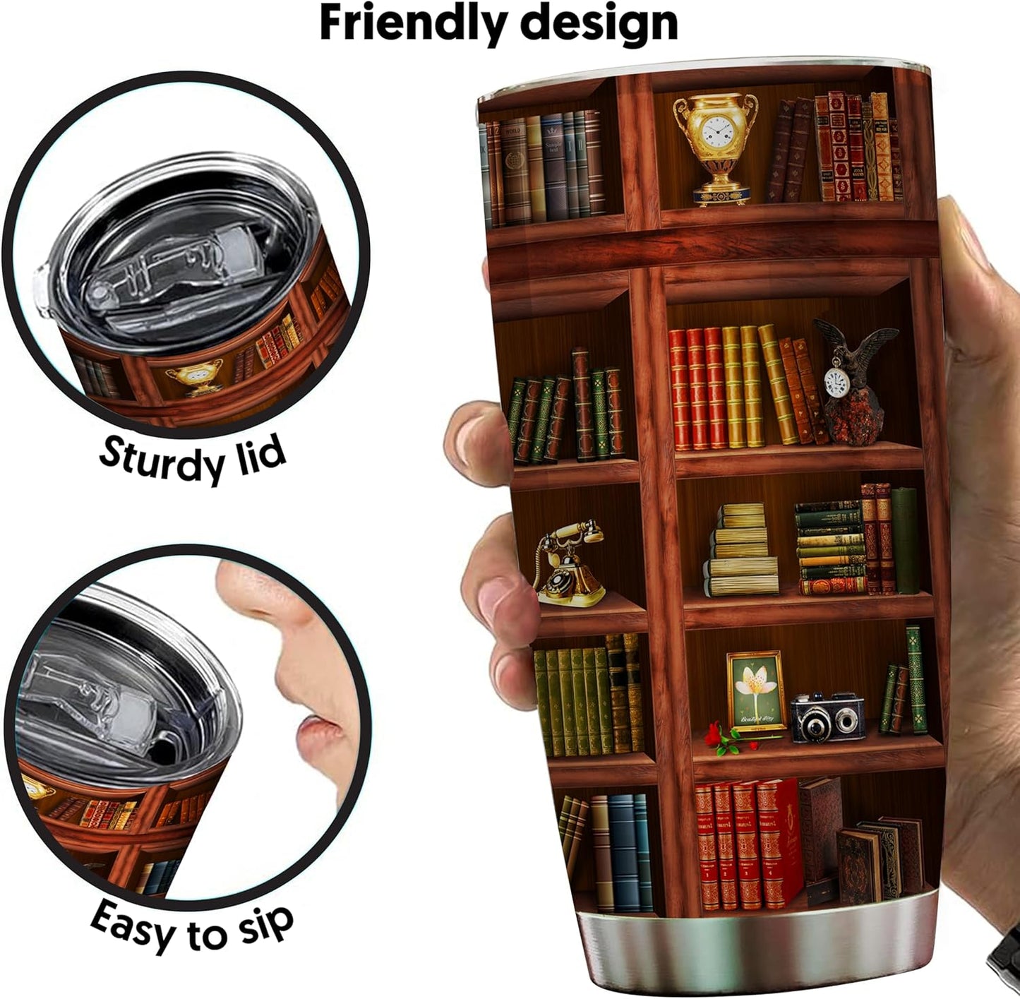 Book Tumbler Library Travel Mug Bookish Gifts For Book Lovers Women Librarian - Bookish Gifts For Readers - Reading Mug Bookshelf Mugs Nerd Writer Stainless Steel Tumbler 20oz Coffee Cups With Lid
