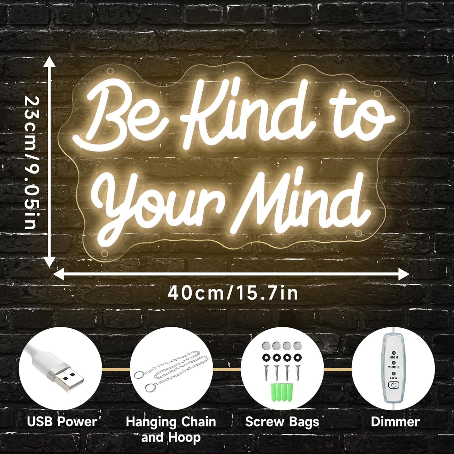 Be Kind to Your Mind Neon Sign Dimmable Led Neon Lights for Wall Decor USB Encouragement Word Neon Light Up Signs for Bedroom Home Bar Office Study Room Wedding Birthday Party Teens Girls Gifts