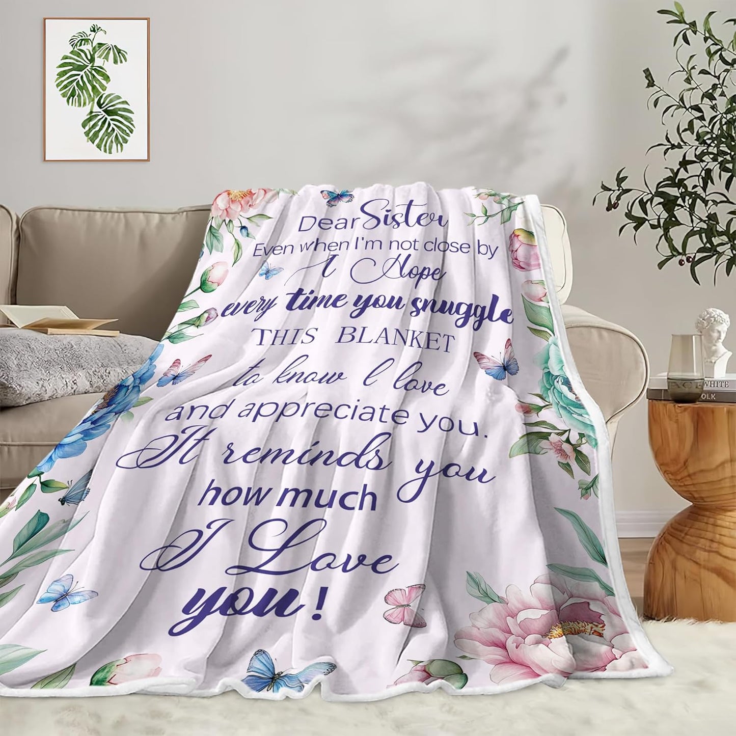 Sister Birthday Gifts Throw Blanket Gifts for Sisters, Happy Birthday Gift from Brother/Sister - Unique Present for Big/Little Sis on Graduation, to My Sis Cozy Soft Throw Blanket