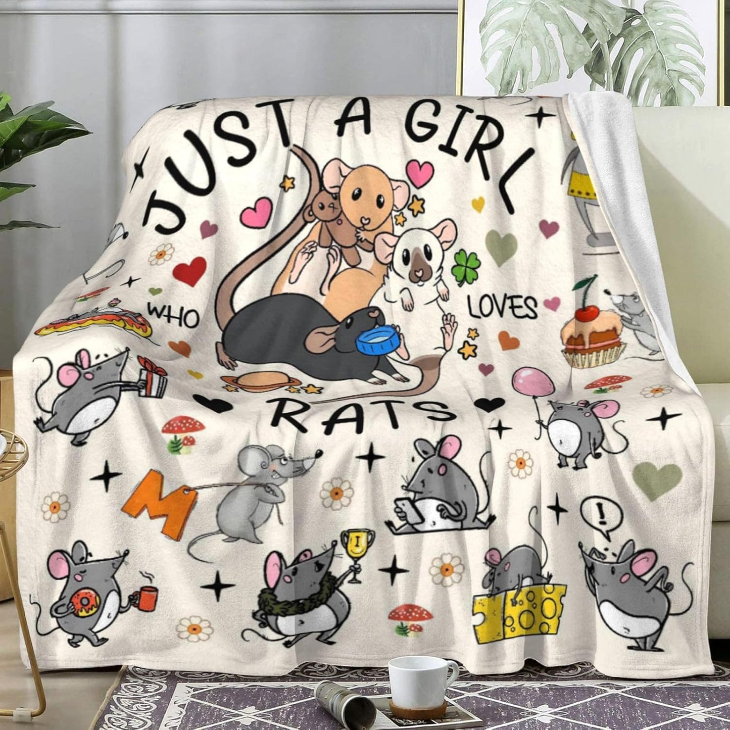 Cute Mouse Rat Blanket Gifts for Women Kids Rat Lovers Adults,Flannel Rats Blankets and Throws for Birthday 50"x40"