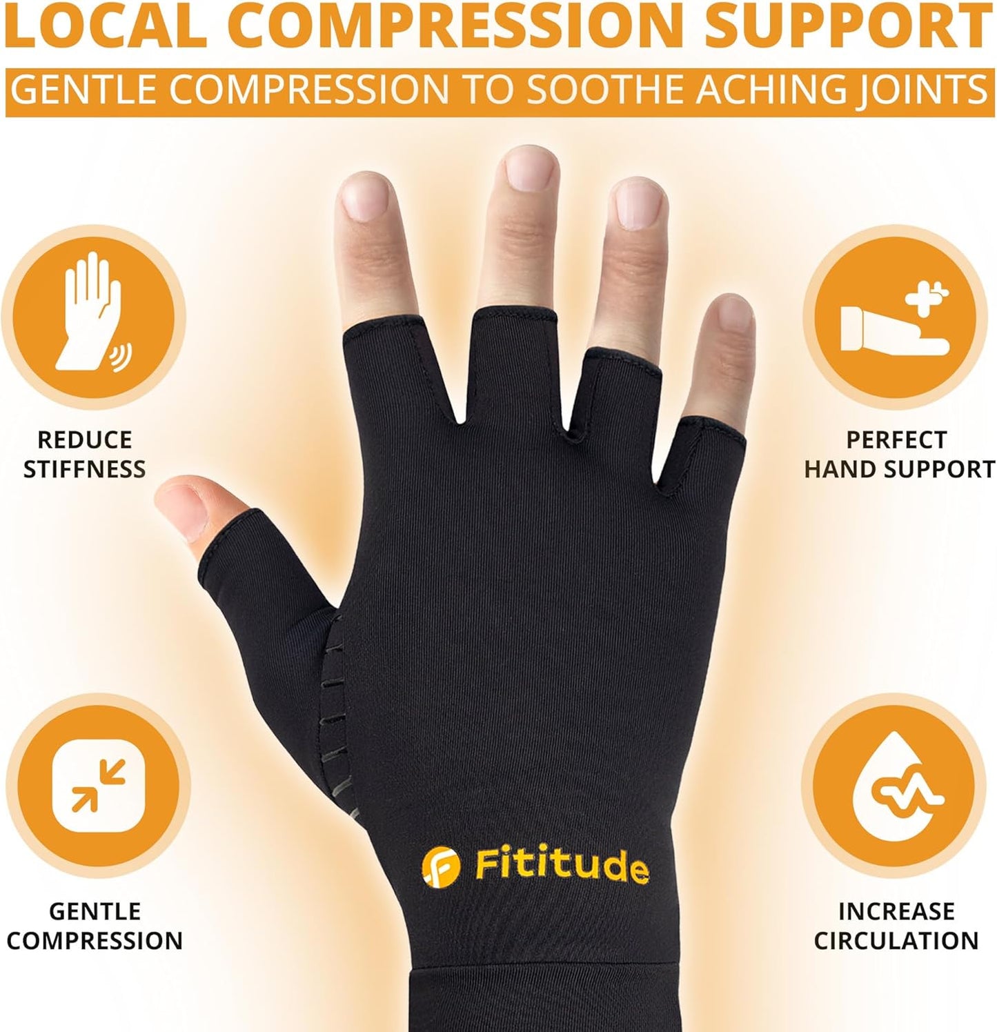 Fititude: Copper Infused Compression Gloves Half Finger | Helps Recovery from Arthritis, Swelling, Joint, Hand Pain Relief