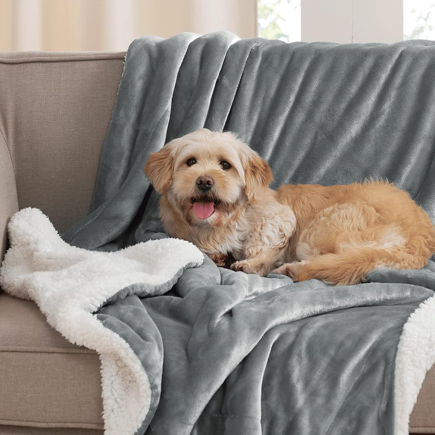 NICETOWN Sherpa Blanket Thick Soft Comfy Light Grey Dual Sided Lightweight Fleece Car Blankets for Camper RV, Cozy Warm Throw Blanket for Baby/Couch/Sofa/Bed, 50 inches x 60 inches