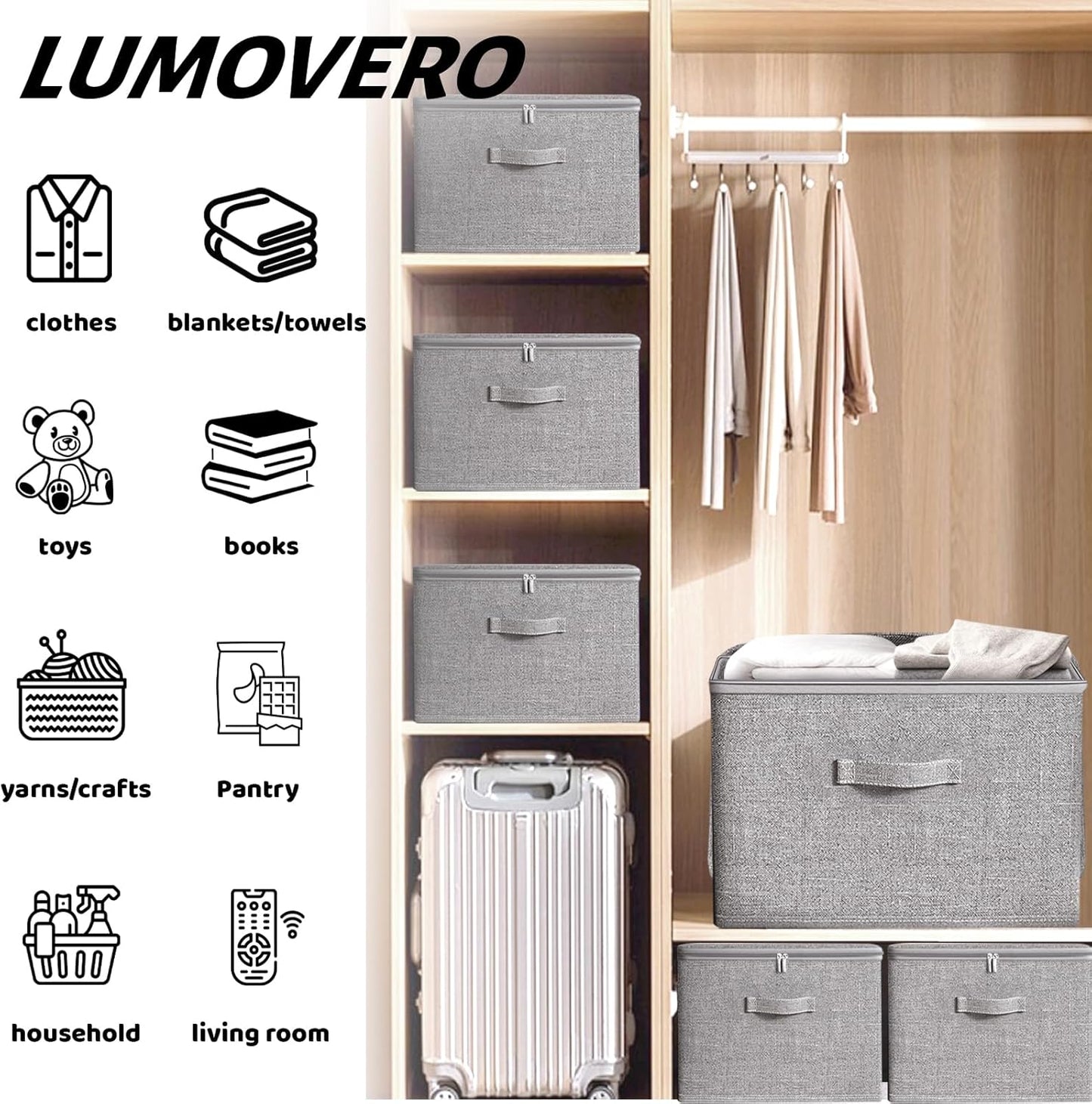 Collapsible Storage Bins for Home Organization,Grey storage Bins Waterproof Fabric Foldable Organizer Boxes [3 Pack], 17.72in x 13.78in x 10.24in (45CM x 35CM x 26CM)