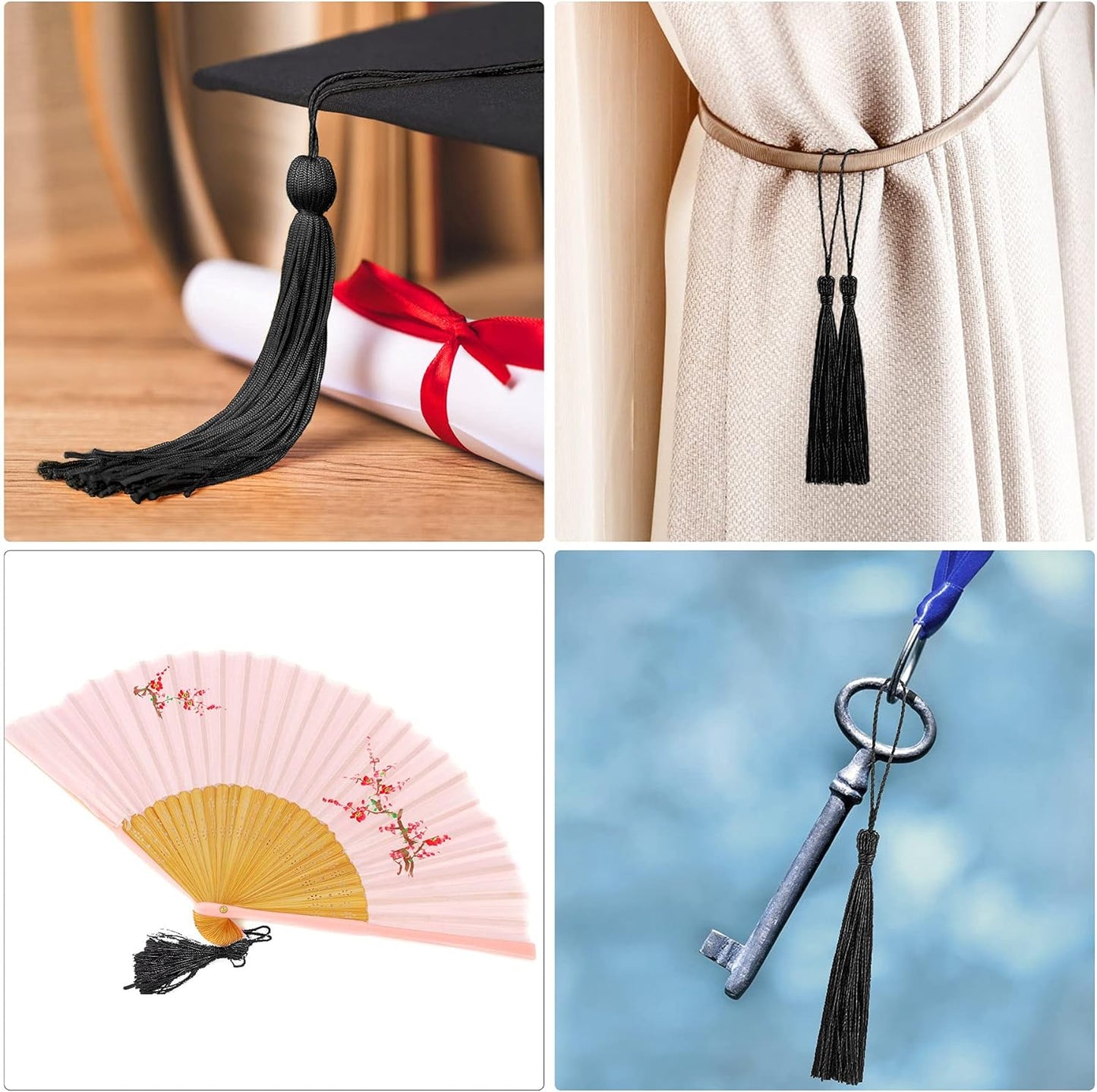 100 Pcs Bookmark Tassels for Crafts Keychain Graduation - Book Marks with Mini Tassels for Jewelry Making and Graduation Celebrations (Black)