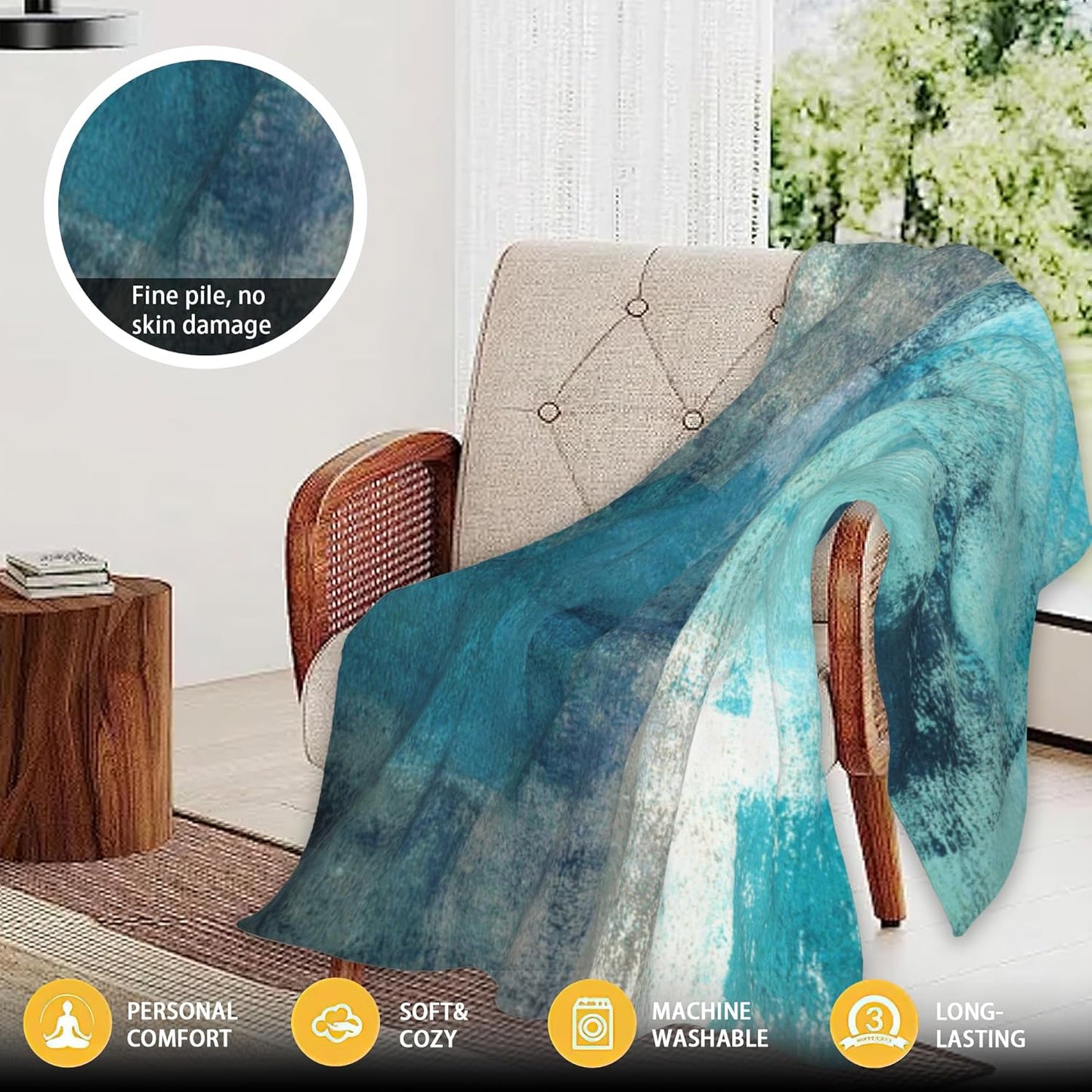 Turquoise and Grey Abstract Art Painting Modern Geometric Soft Throw Blanket All Season Warm Blankets Lightweight Flannel Throws Blanket for Living Room Bed Couch 50"x60"