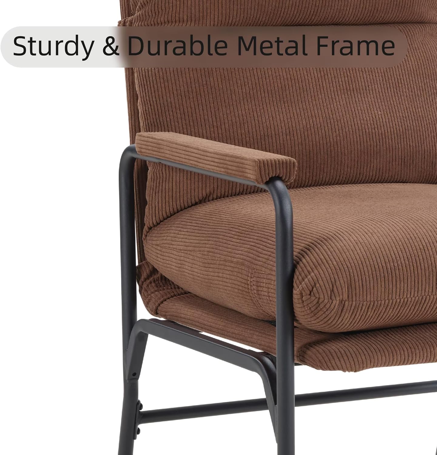 Modern Recliner Chair with Adjustable 3-Level Backrest & Removable Corduroy Cushions - 396 lbs Capacity Metal Frame Lounge Chair for Living Room, Bedroom, Office - Ergonomic Reading & Gaming Seat