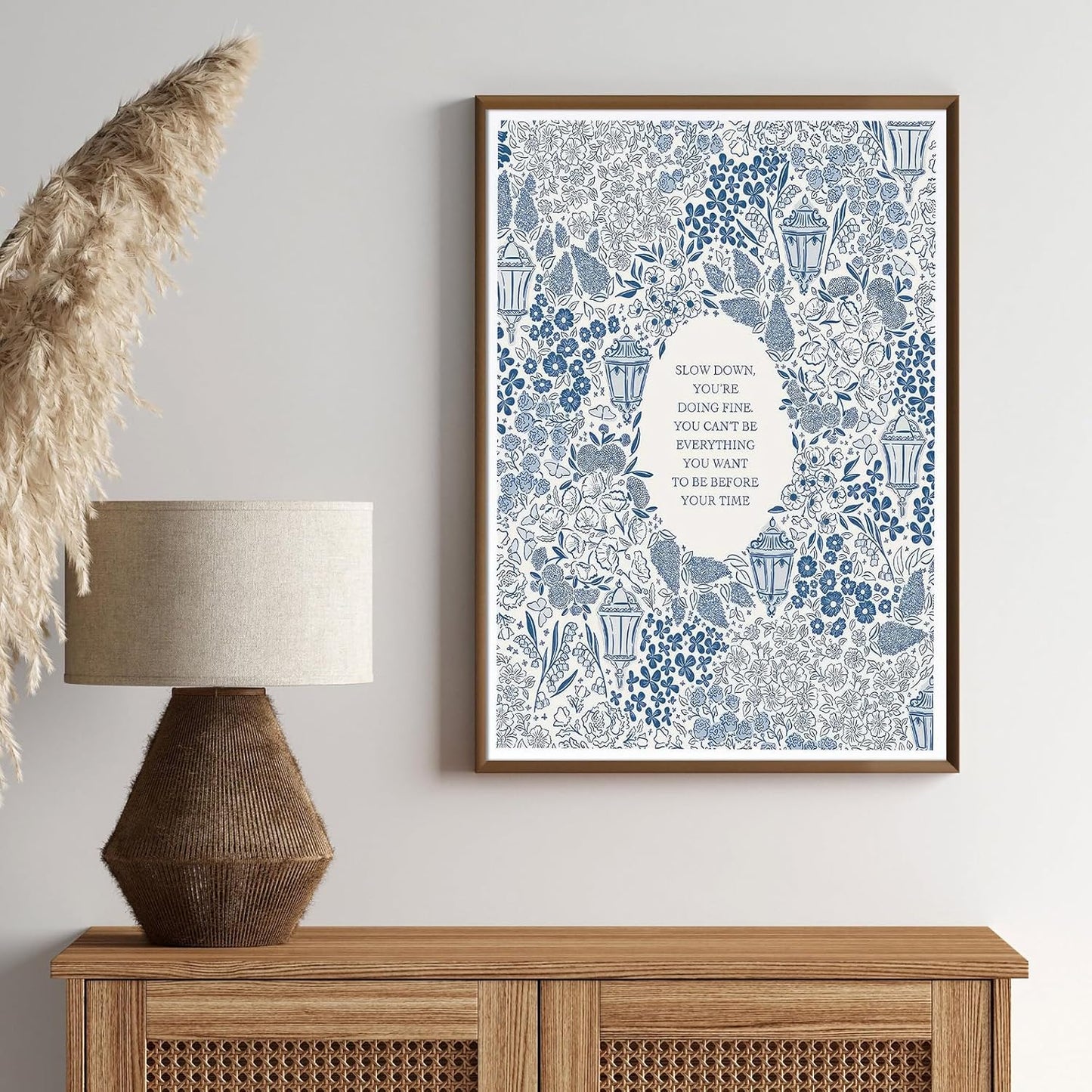 Vintage Blue Poster Retro Trendy Wall Art Inspirational Sign Aesthetic Positive Affirmation Poster Slow Down You're Doing Fine Print for Bedroom Dorm Living Room Classroom Decor 12x16 Inch UnFramed