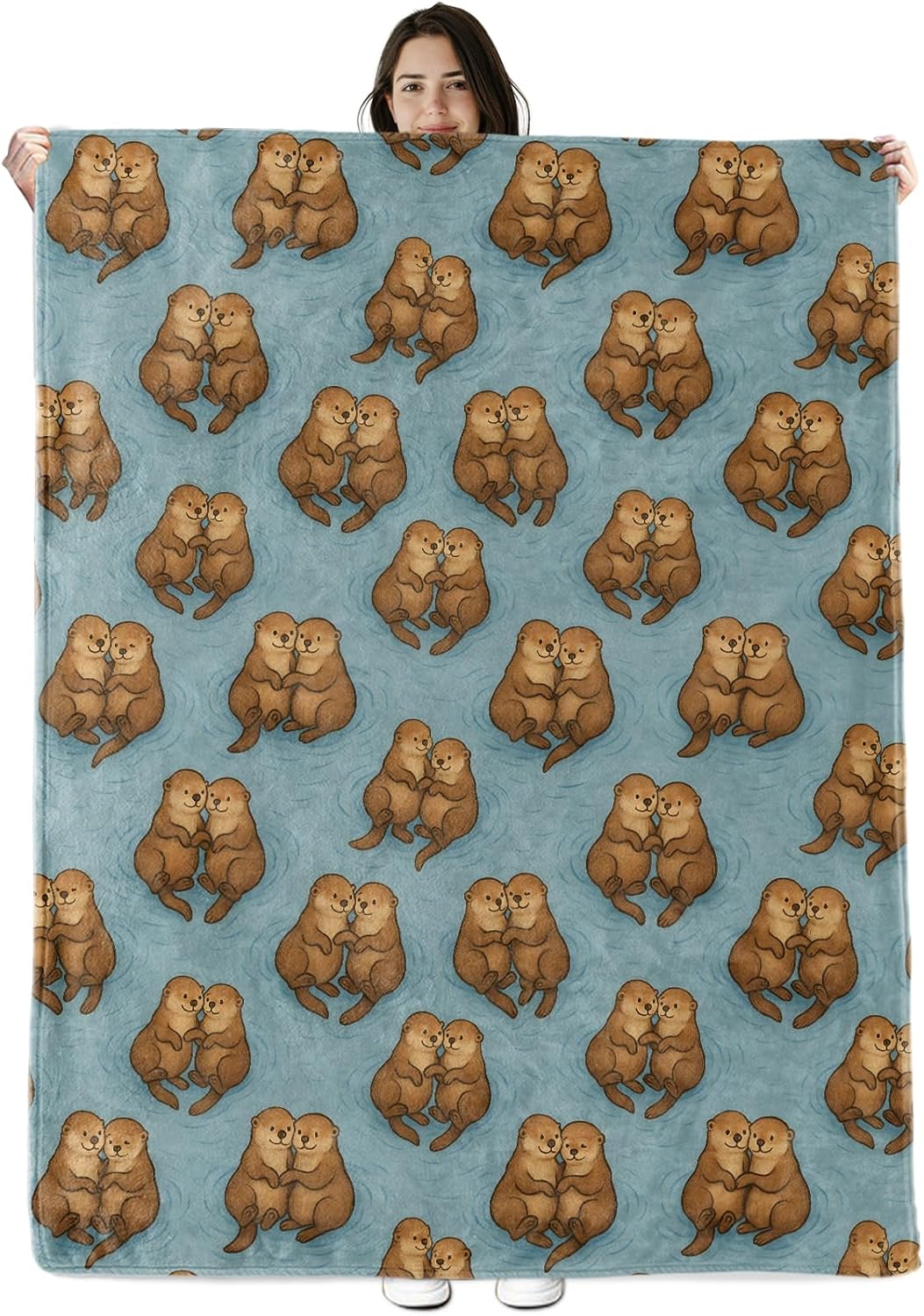 Otter Couple Blanket Gifts for Boys Girls Kids, Cute Otters Warm Soft Flannel Throw Blankets for Bedroom, Travel, Sofa, Room, Birthday Christmas Spring Decor, 50x60 in