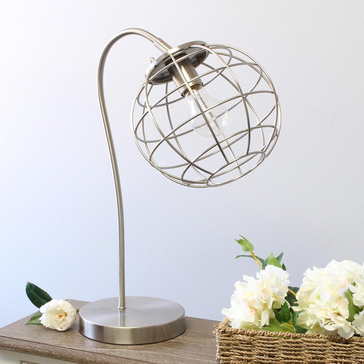 Elegant Designs LT2068-BSN Caged in Metal Table Desk Lamp, Brushed Nickel