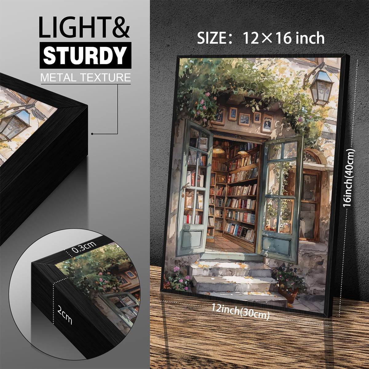 Old Antique Library Poster Book Store Reading Canvas Wall Art 12x16 inch Black Framed Vintage Bookish Botanical Paintings Aesthetic Prints Gallery Book Shop Wall Decor