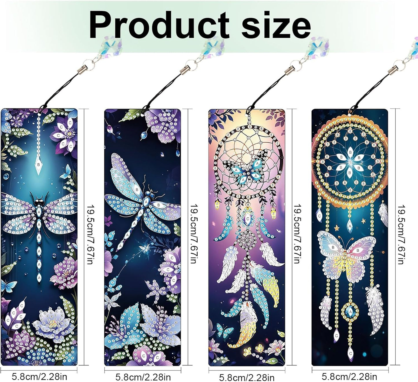 4 Pack Diamond Painting Bookmarks, 5D Dreamcatcher Butterfly Dragonfly Diamond Art Bookmark Kit with Tassels, DIY Beaded Rhinestone Book Mark Craft for Adults Beginners Reading Gift