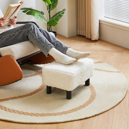 YMYNY Foot Stool Small, Foot Rest Ottoman with Stable Wooden Legs Under Desk, Sofa Footstool for Living Room, Bedroom,Office 16.54''L x 11.42''W x 9.06''H White URF-BD216