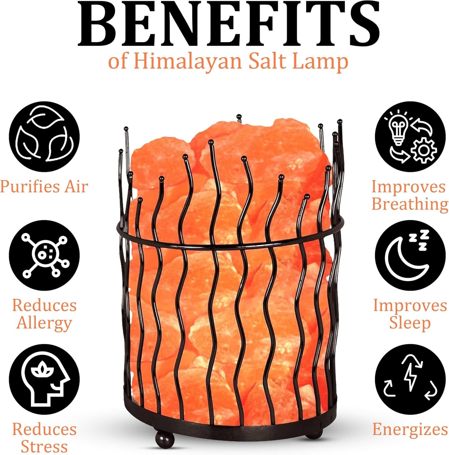 WBM Tall Round Metal Basket Salt Chunks lamp with Touch Dimmer Switch | 6-8 lbs, Salt Lamp, Ideal for Gift, Decor & Desk