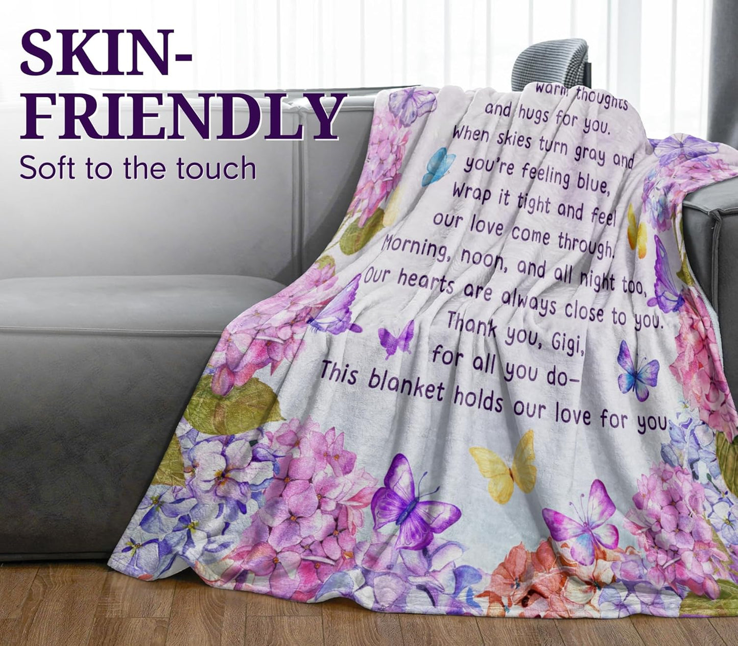 Grandma Gifts from Grandkids, Butterfly Flannel Throw Blanket for Grandma on Birthday, Mothers' Day, Grandparents' Day, Christmas, 50" x 65"