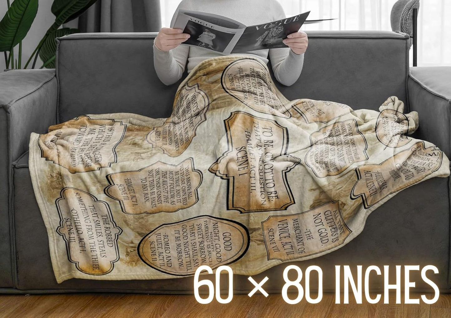 Shakespeare Blanket Gifts for Women Men - Gift for Book Theater Lovers Writers - Birthday Christmas Funny Deco - 60" x 80"