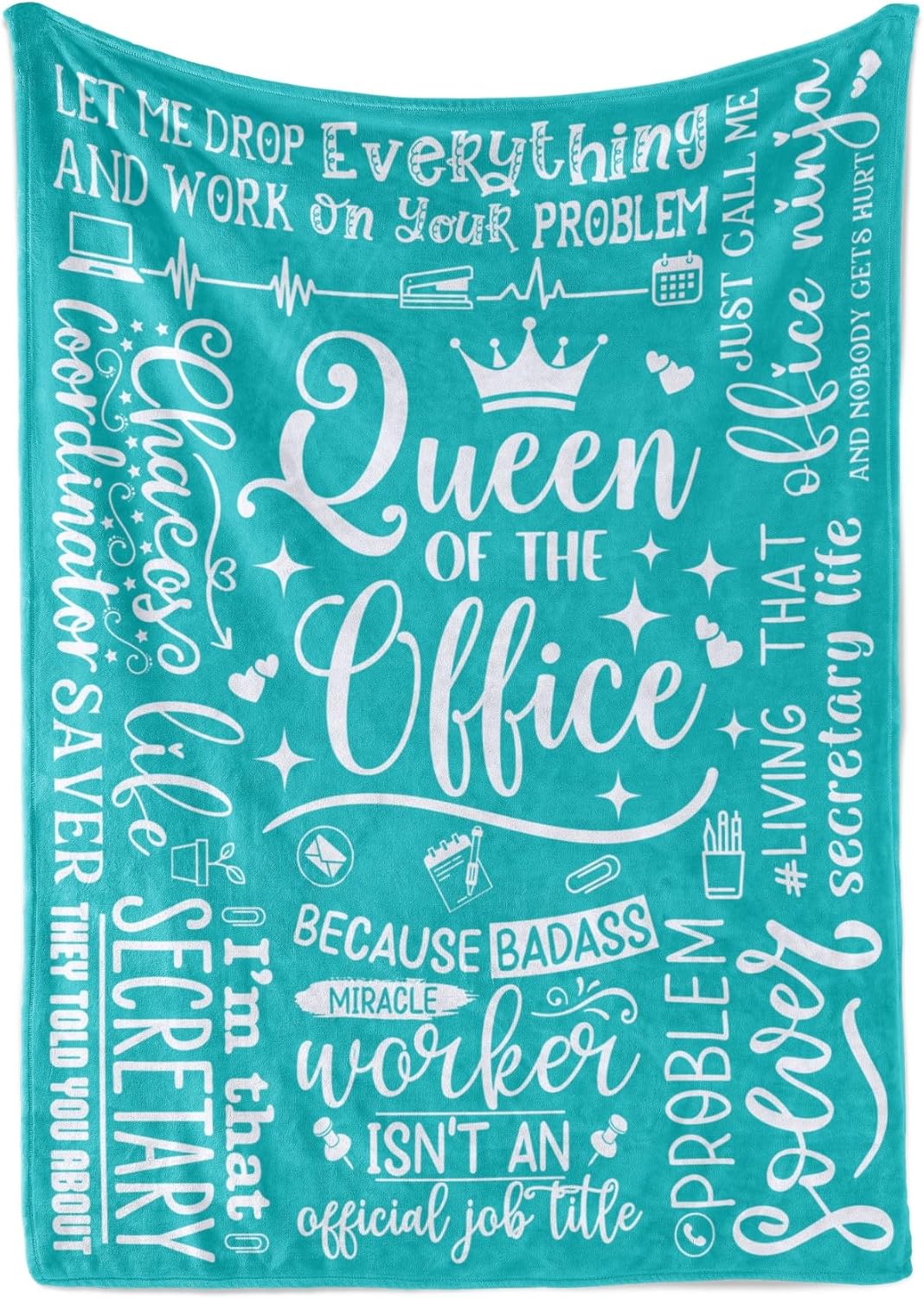 Secretary Gifts for Woman, Throw Blanket for Secretaries' Day Administrative Professional Day Gifts for Appreciation, Christmas, Birthday - 50" x 65" Queen of The Office Teal