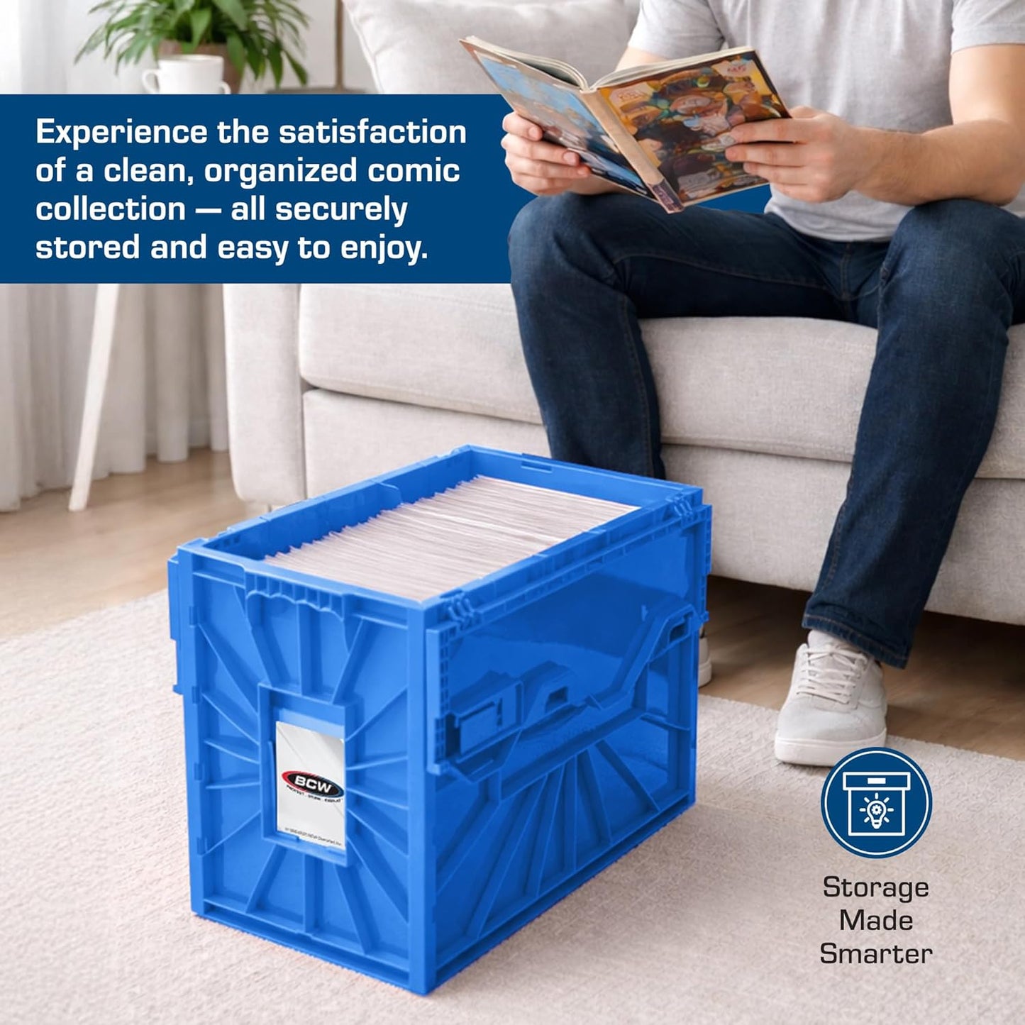 BCW Short Comic Book Bin | Holds 150 Comics | Stackable Plastic Storage | Acid-Free Organizer | Blue, Single