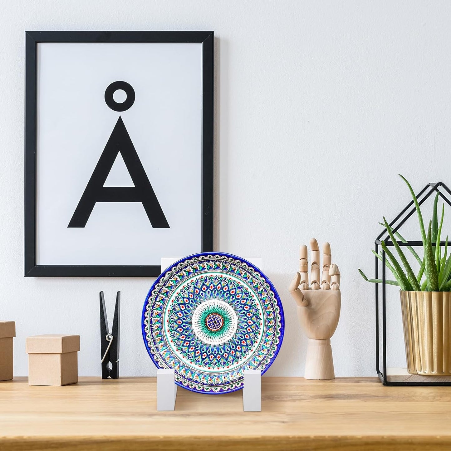 Soaoo 2 Pcs Wooden Plate Stand for Display, 8 Inch Plate Holder Decorative Picture Frame Plaque Stand Holder Easel Table Top Easels for Display Picture, Book, Art, Photo, Plaque (White)