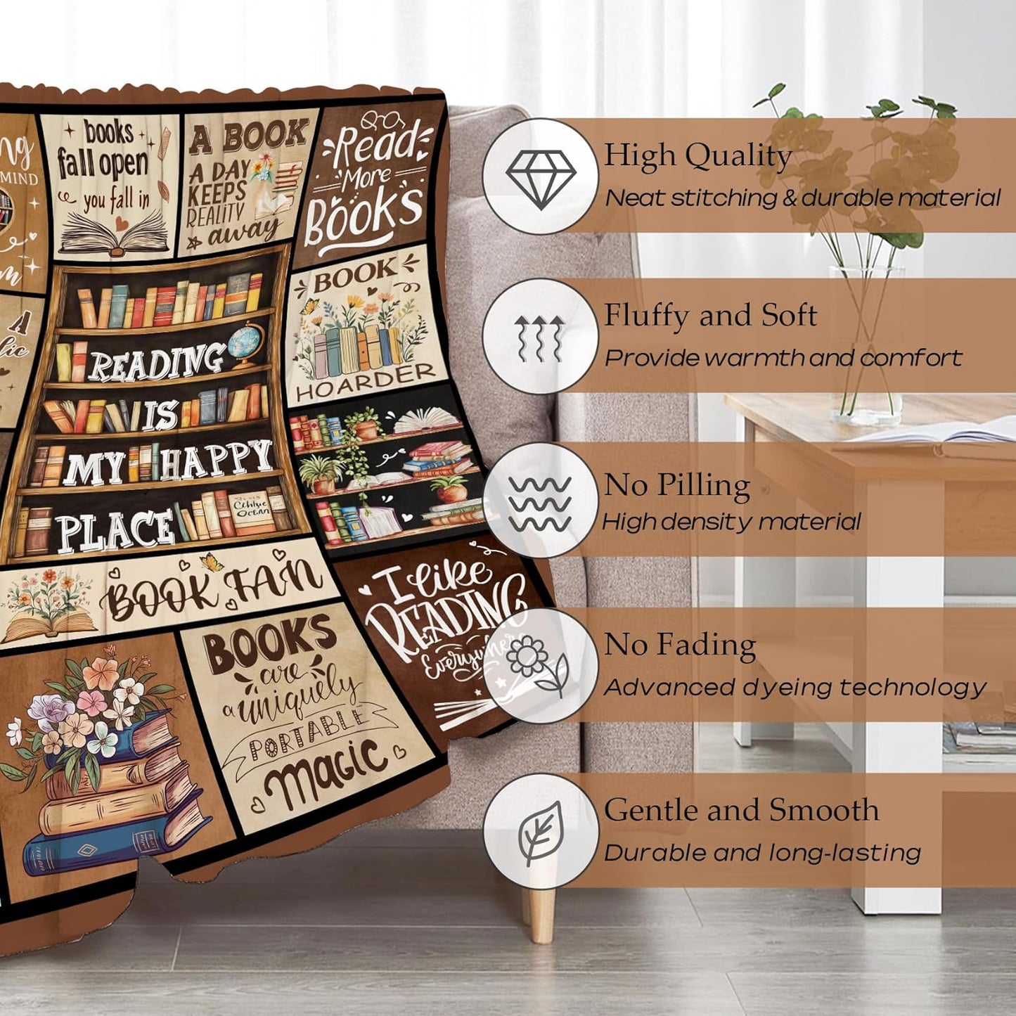 Book Lover Blanket Reading Throw Blanket Bookshelf Design Soft Flannel Fleece Throw Cozy Sofa Couch Bed Library Decor for Readers Bookworms, 50 x 60 Inch