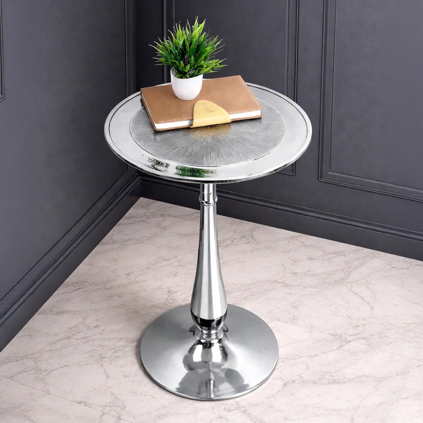 End Table, Modern Side Table for Living Room, Bedroom Nightstand, Small Coffee, Space - Saving, Round Beside Tables for for Living Room and Balcony, Easy Assembly 15x22 (Silver)