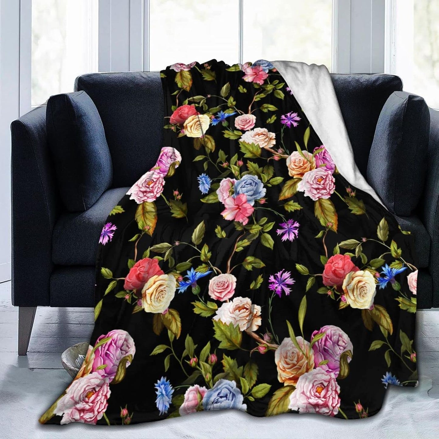 Colorful Peony Flowers Print Fleece Throw Blanket Ultra Soft Cozy Decorative Flannel Blanket All Season for Home Couch Bed Chair Travel 80x60in