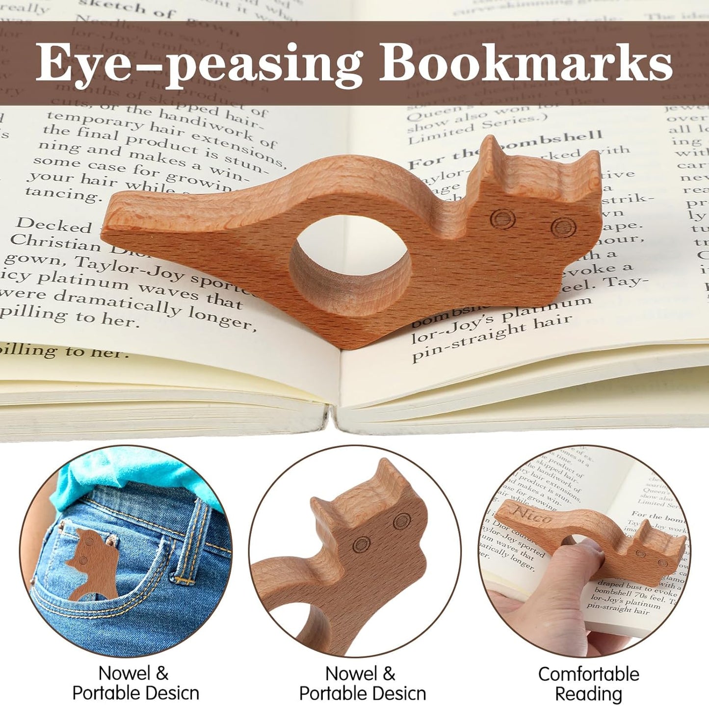 Cat Wooden Thumb Book Page Holder Book Opener Holder for Reading Large Hole Wood Cat Bookmark Thumb Page Holders Gifts Accessories for Reading Lovers