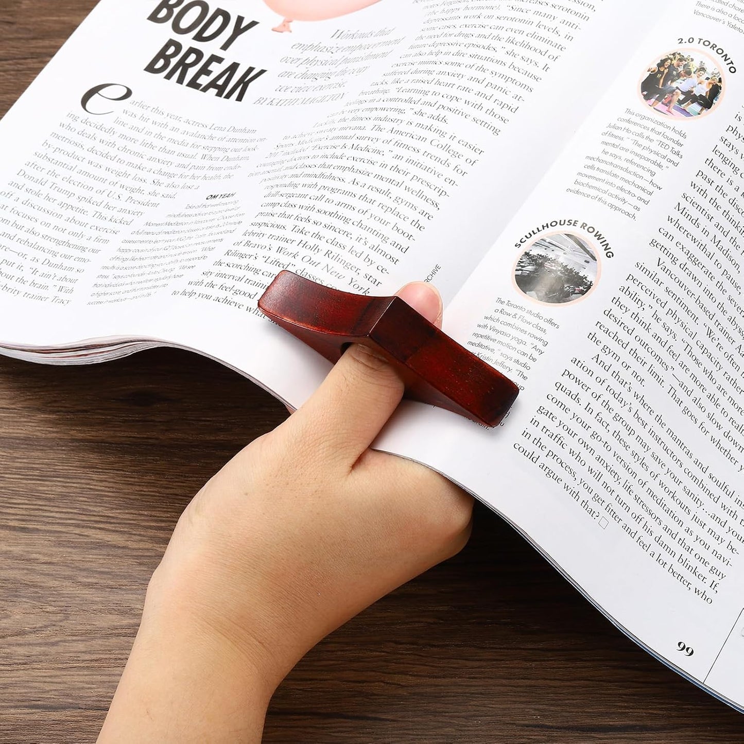 PATIKIL 1" Thumb Book Page Holder, Handmade Wooden Bookmark Book Opener Page Holders for Reading Accessories Book Lovers, Red