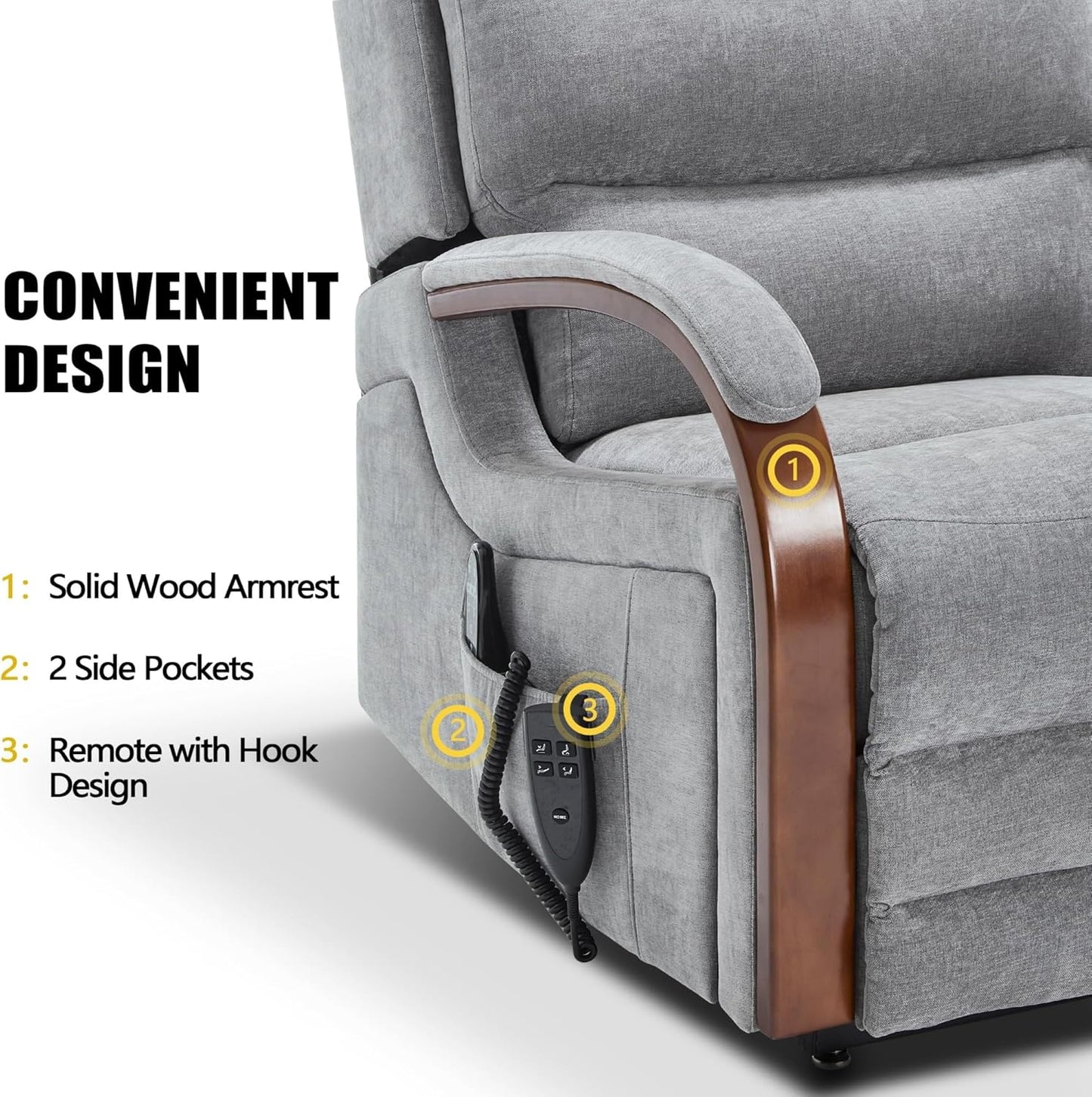 Oversized Power Lift Recliner Chair for Elderly, Dual Motor Electric Lift Chair Full Body Vibration Massage & Lumbar Heat, Solid Wood Armrests, Chenille Fabric Recliner Sofa with Lift Assist