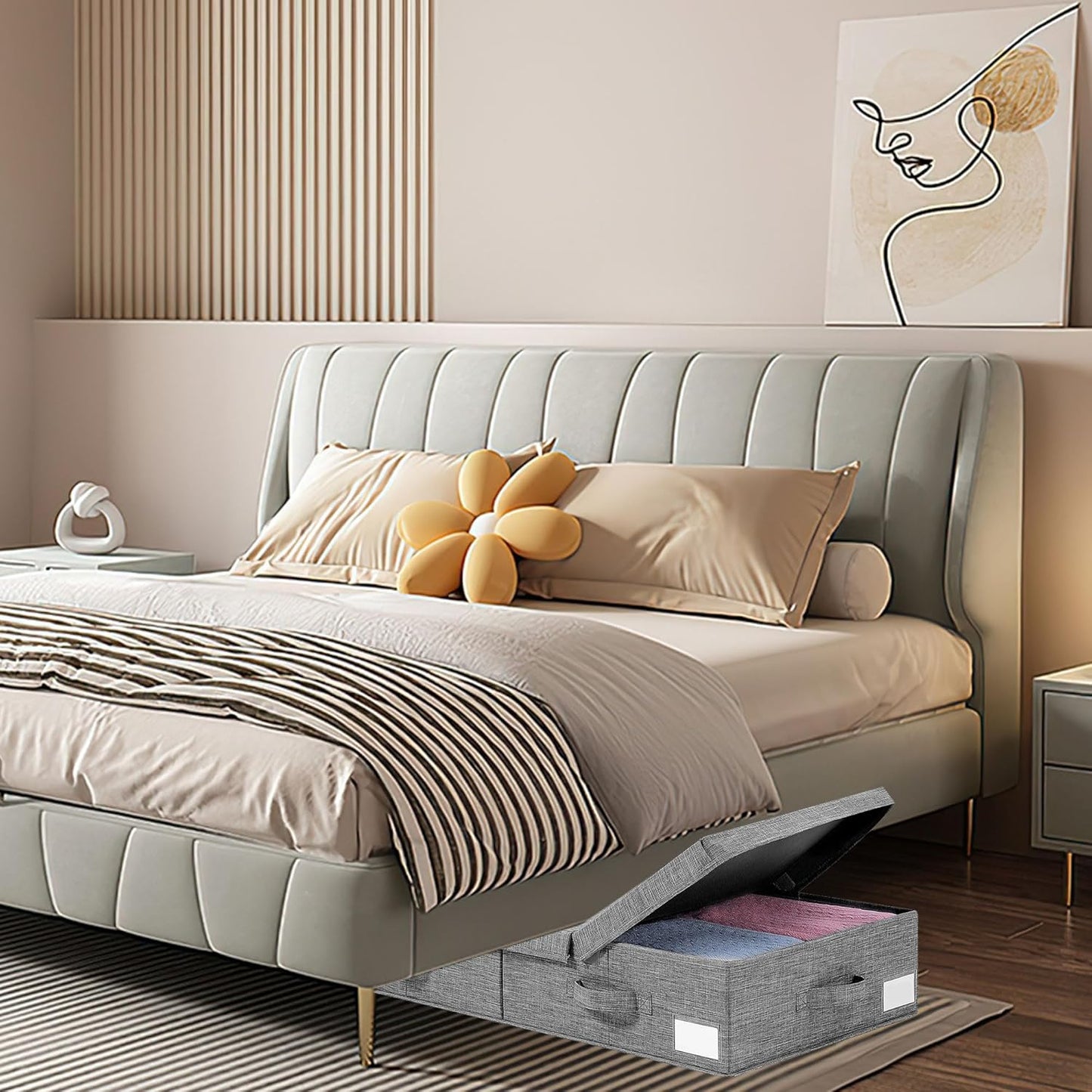 Modern Grey Under Bed Storage Boxes, 2 Pack, 33.1 x 16.1 x 6 Inch, Large Capacity, Durable, Collapsible, Water Resistant