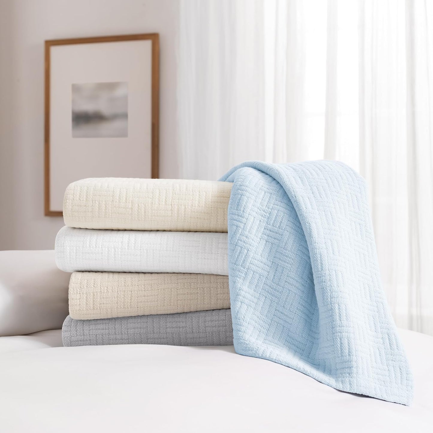 Arkwright Basket Weave King Blanket - 100% Ringspun Cotton All Season Blankets, Luxury Hotel Quality, Soft on Skin, Breathable, 300 GSM for Bed, Sofa, and Chair, 104 X 90 in, White
