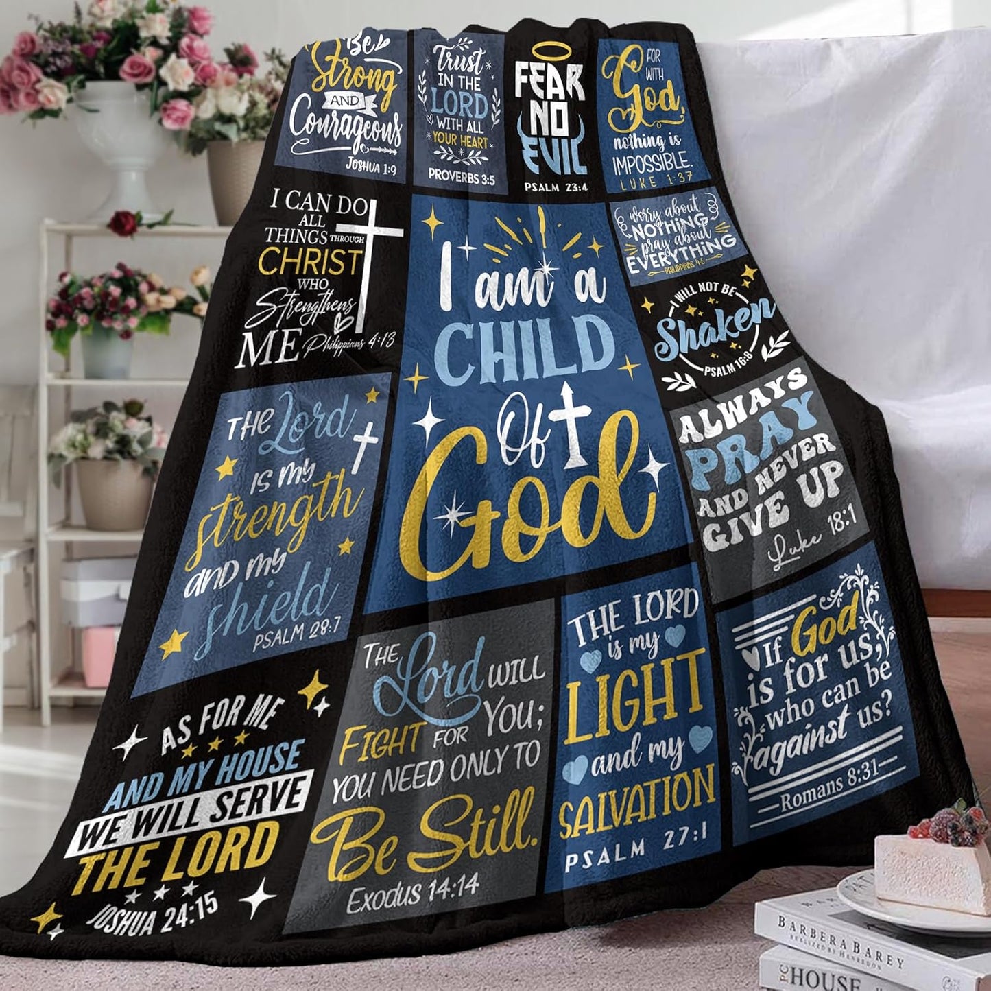 Christian Gifts for Men Flannel Throw Blanket, Religious Inspirational I Am a Child of God Birthday Christmas Faith Gift Ideas, Bible Verse Soft Blankets Present for Boys Son Brother Dad 50"x60"