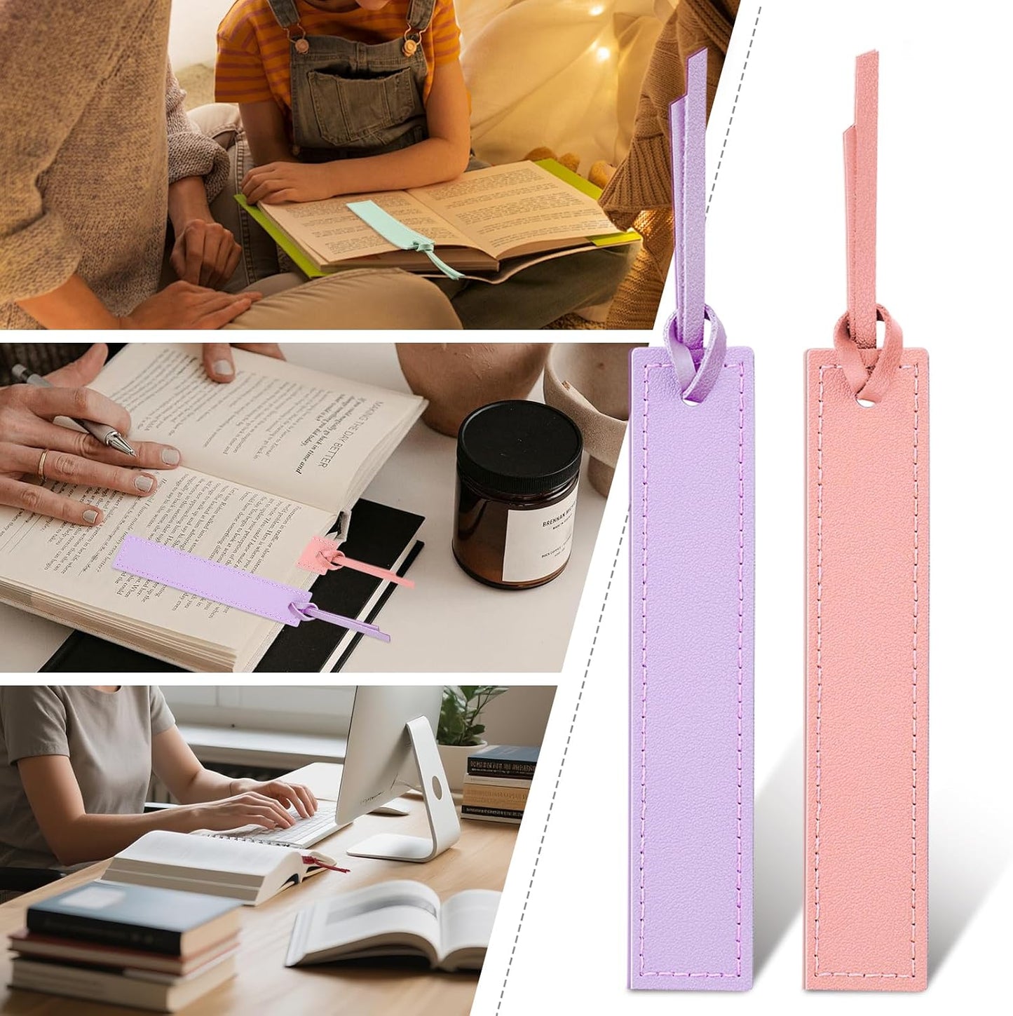 16 Pcs Leather Bookmark, Bookmarks with Leather Rope, Page Markers Reading Present for Women Men, Book Accessories for Reading Lovers, for School Office Home Supplies