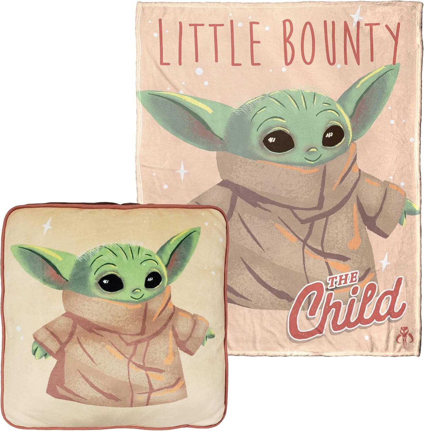 Northwest Star Wars - The Mandalorian Cloud Stretch Pillow and Silk Touch Throw Blanket Set, 14" Pillow, 40" x 50" Blanket, Little Force