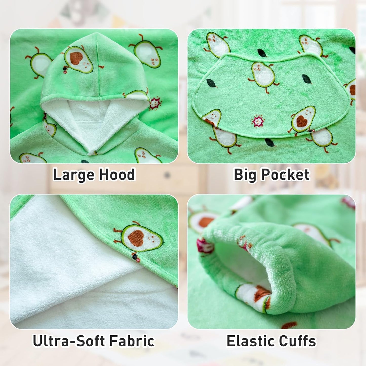 Moinlizy Wearable Blanket Hoodie for Kids 6-13Y, Oversized Thick Flannel Blanket Hooded with Pocket Sleeves