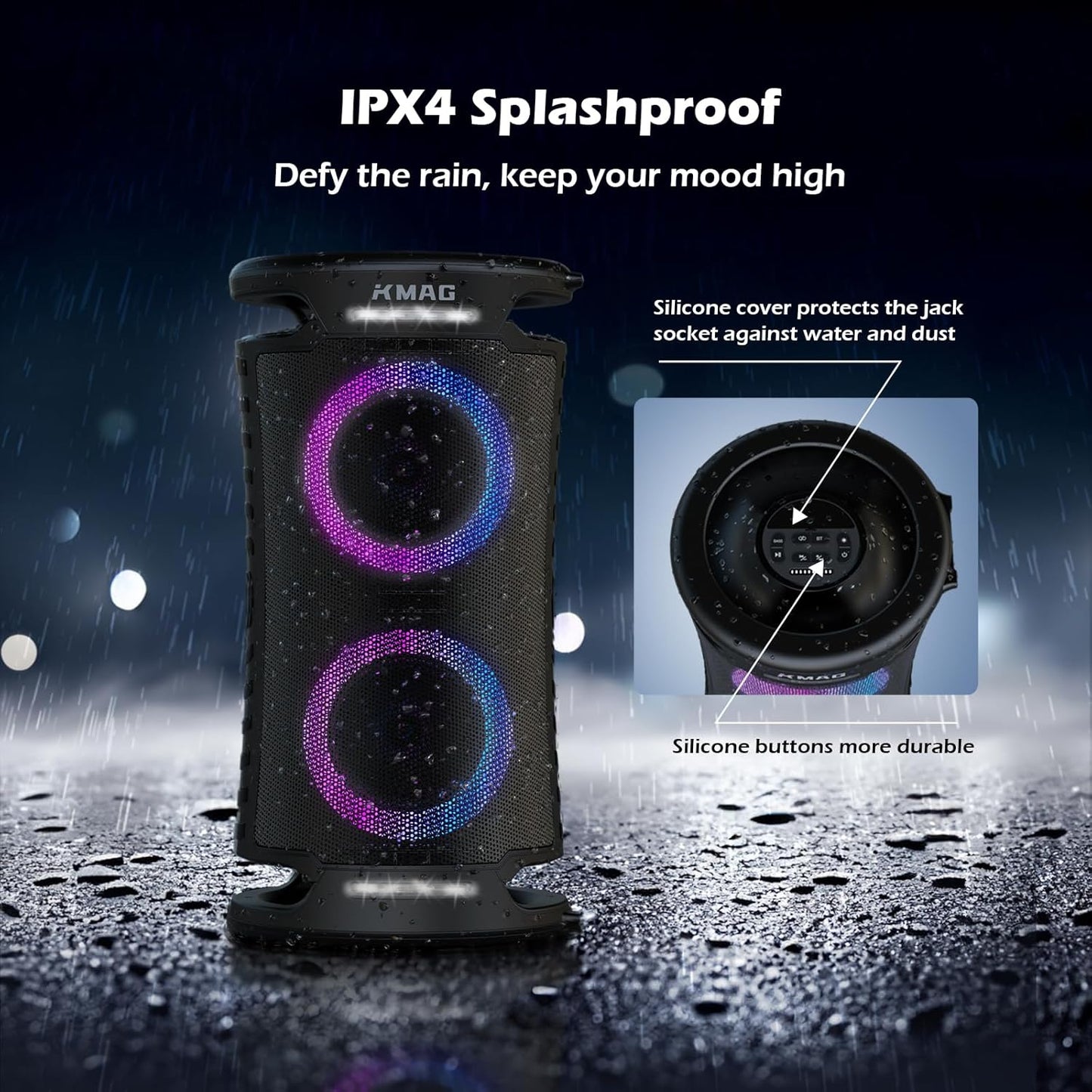 Large Party Bluetooth Speaker, 260W Peak Powerful Loud Sound with Deep Bass, 15Hr Playtime, Fast Charge, RGB Cool Light Show, TWS, Portable for Outdoor Beach, Camping, Backyard, Work, Home (Black)