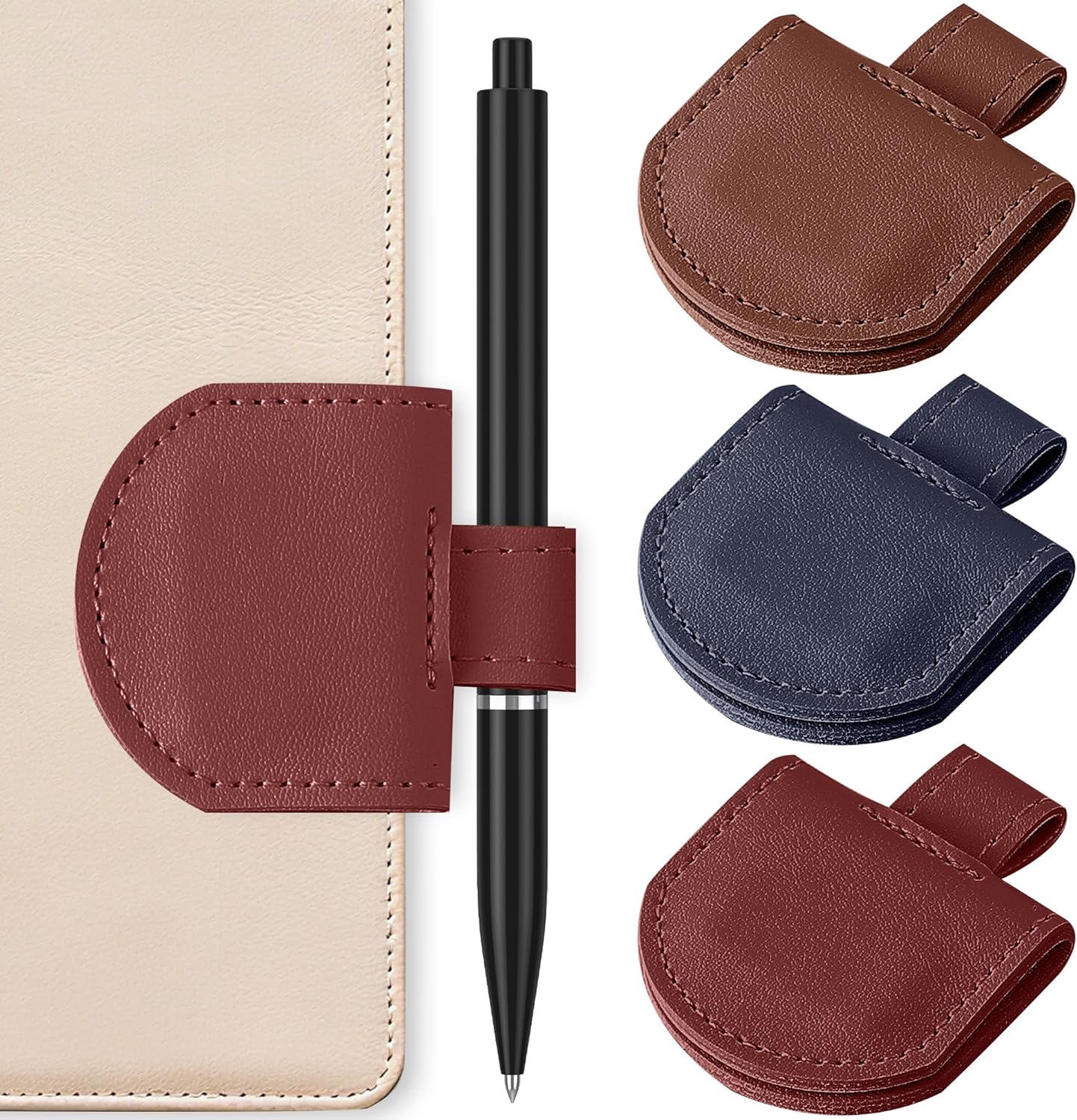 Magnetic Pen Holder for Notebook, Pen Clip for Journal Planner Notebooks, Fits Slim Pens, Soft PU Leather 3 Pack, Standard Size