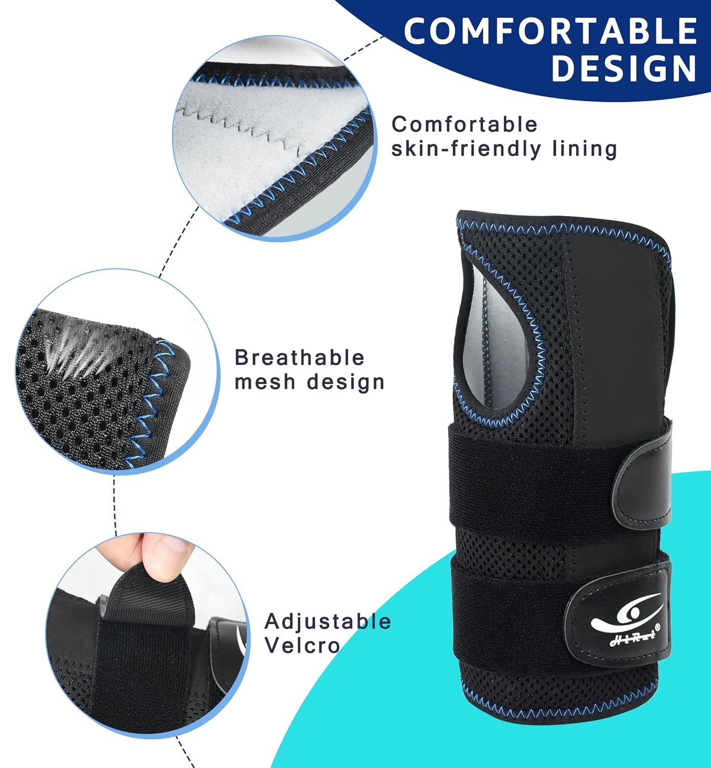 HiRui Wrist Brace for Carpal Tunnel Arthritis, Wrist Support with Splints Compression Hand Support for Tendonitis Sprain, Fits Day&Night Sleep Support, Adjustable (Large, Left Hand (Pack of 1))