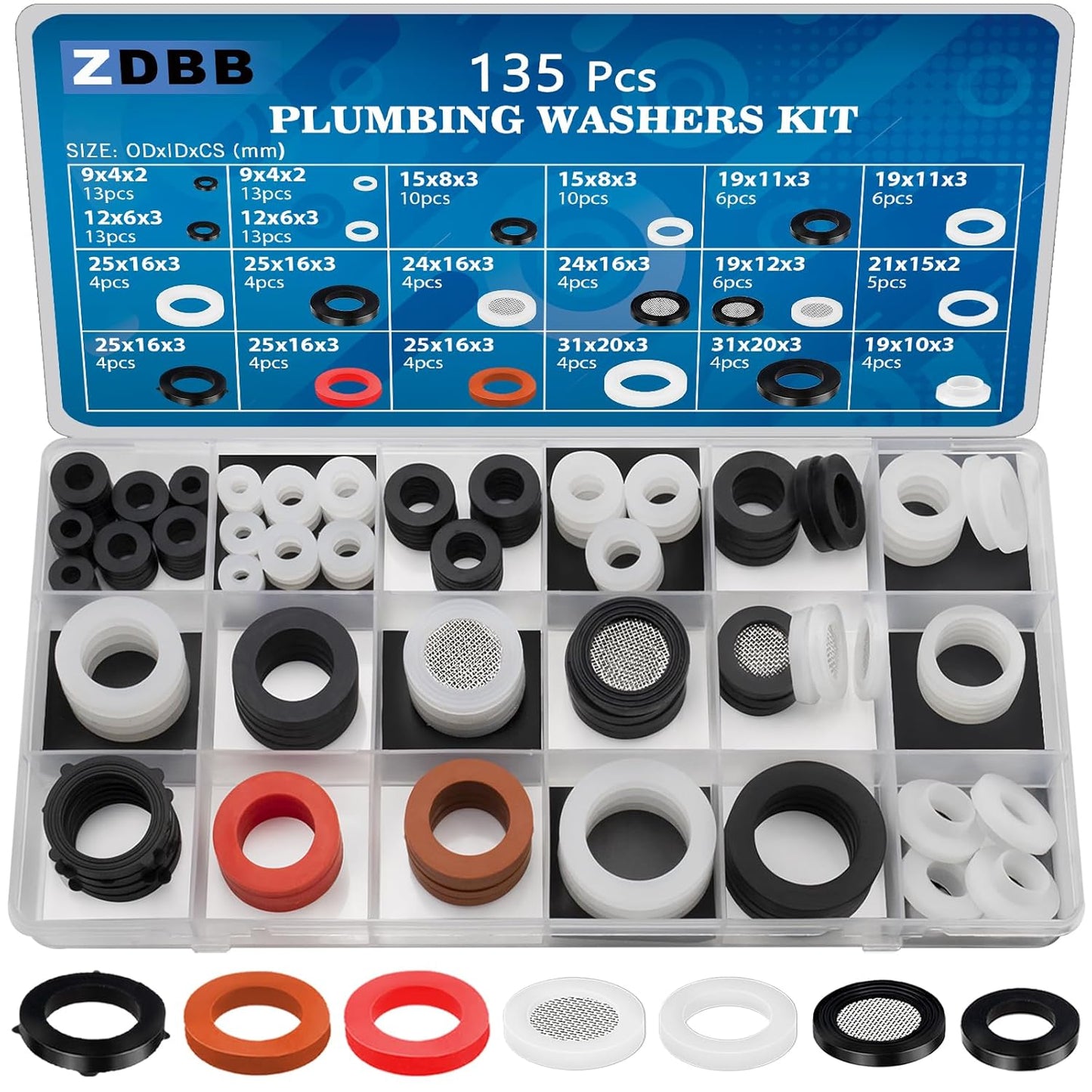 135 Pcs Flat Washer,Silicone and Nitrile Rubber Assortment Kit, Used for Faucet,Shower Head, Garden Hoses, Reusable Flat Washer O Rings