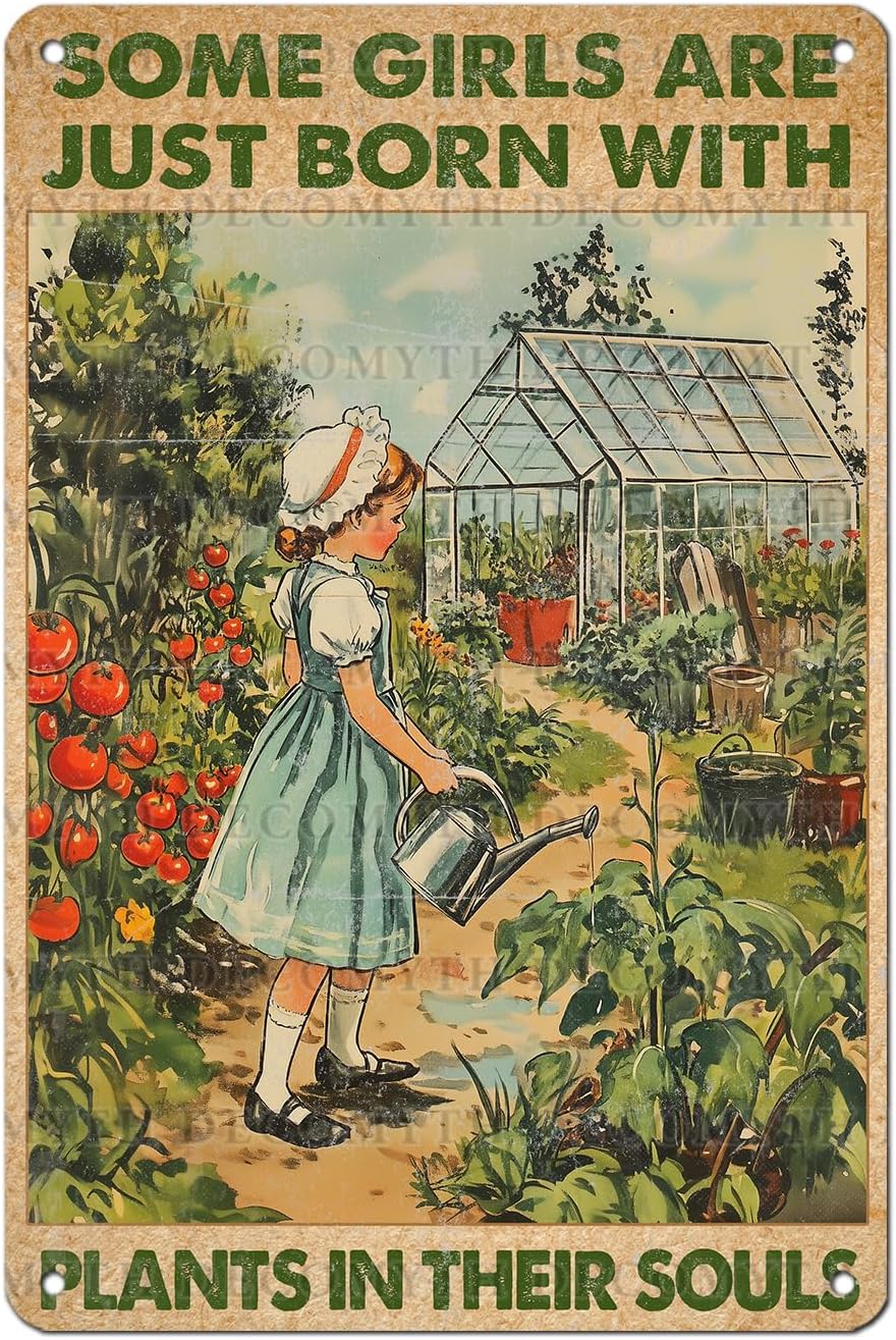 Vintage Garden Tin Sign Some Girls are Just Born with Plants in Their Souls Retro Metal Poster Funny Wall Art Cafe Wall Decor for Garden Plaque 12 * 8inch