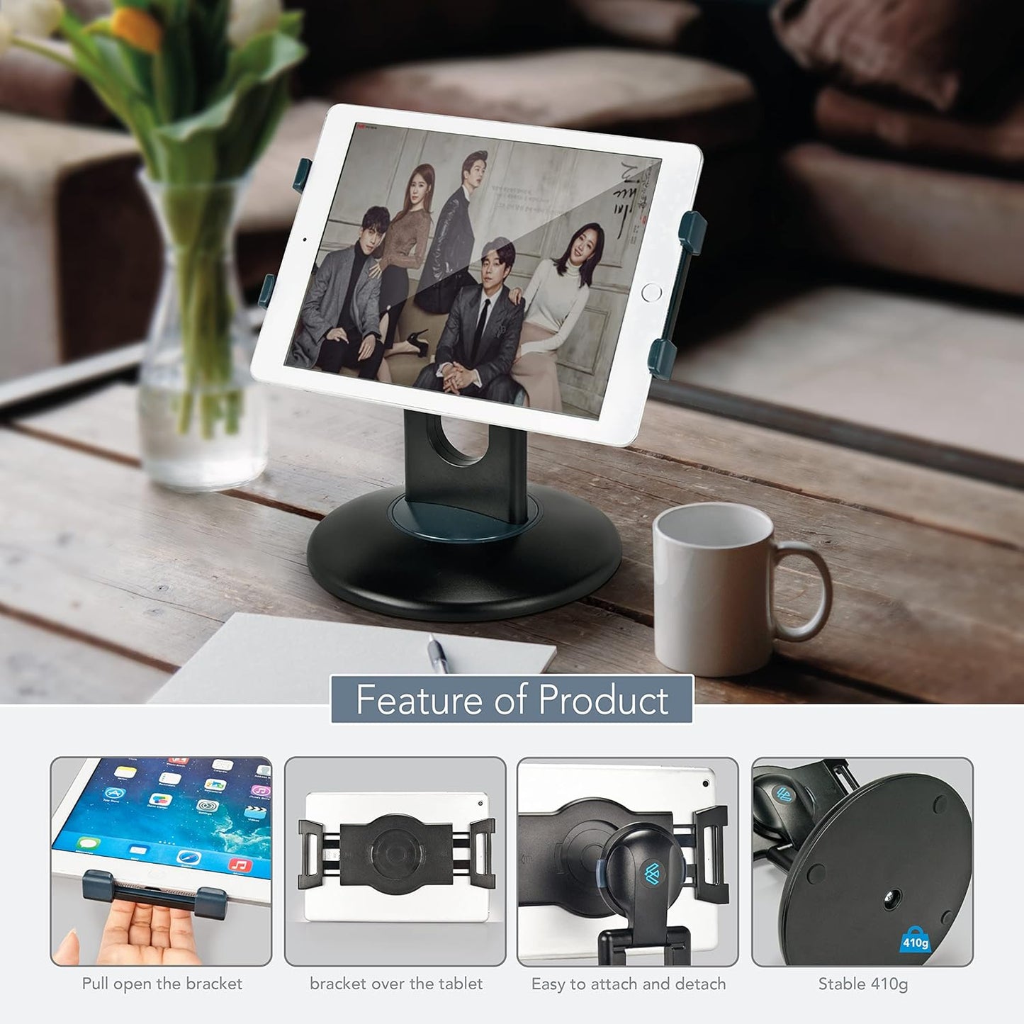 EHO iPad Stand, 360° Rotating Commercial Tablet Stand, Retail Kiosk, 6"-13"(Screen) Adapter Universal Tablet Clamp Holder for iPad, iPadAir, iPadMini, Microsoft Surface, Most Tablets - White