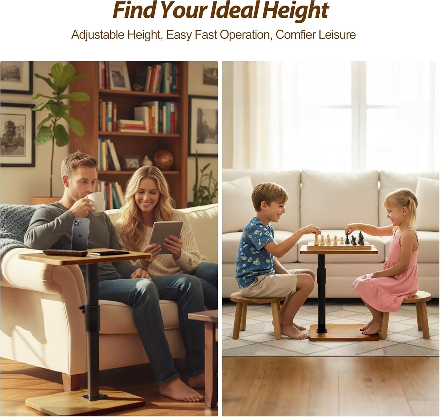 Couch Tray Table Adjustable Height/360 Swivel TV End Desk Sofa Armrest Side C Shaped Tables for Bed Stand Recliner Bedside Small Spaces, Living Room Bedroom, Portable Dining Desk for Coffee Eating