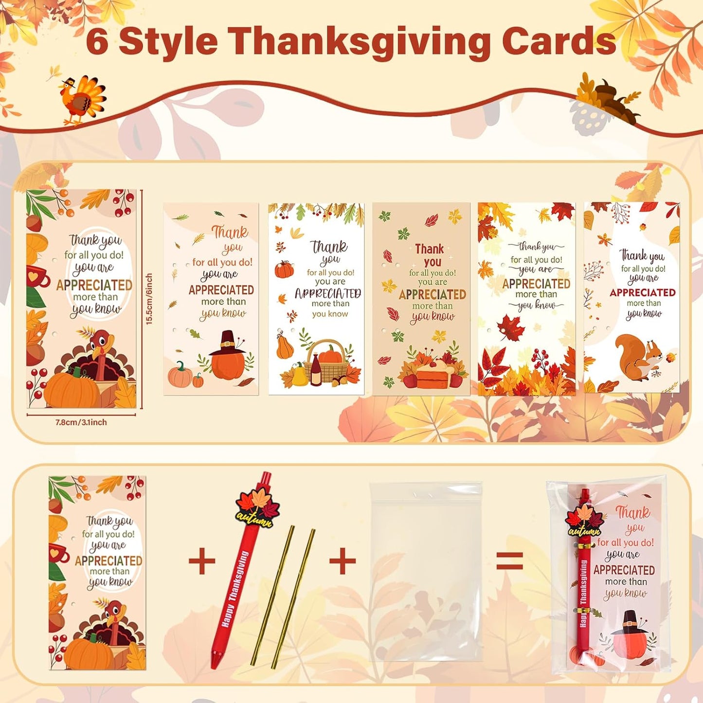 48 Pcs Thanksgiving Day Gifts Cute Fun Ballpoint Pens with Bookmark Kawaii Maple Leaves Pumpkins and Turkeys Shape Funny Pens Bulk for School Office Home Student Kids Present (Thanksgiving)