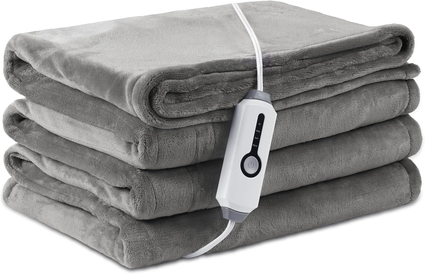 Electric Heated Blanket Throw Size 50"×60", Breathable & Luxurious Flannel, Soft Warm Gift with Over-Heat Protection, 4 Heating Levels & 3 H Auto Shut Off, Machine Washable, Light Grey