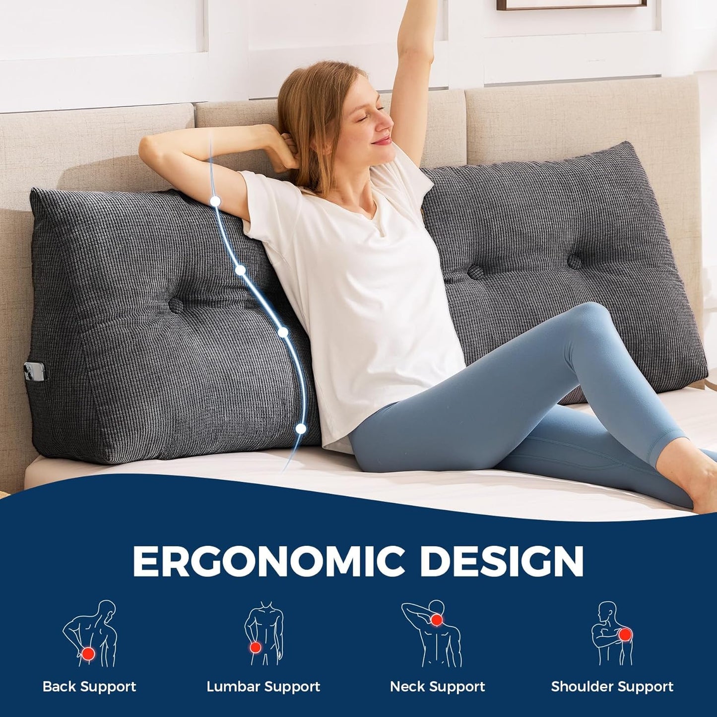 Headboard Pillow Twin, Triangle Pillows for Headboard, Head Board Backrest Wedge Pillow for Reading Sitting Working, Daybed Pillows with Removable Cover for Bed Dorm Sofa, Black