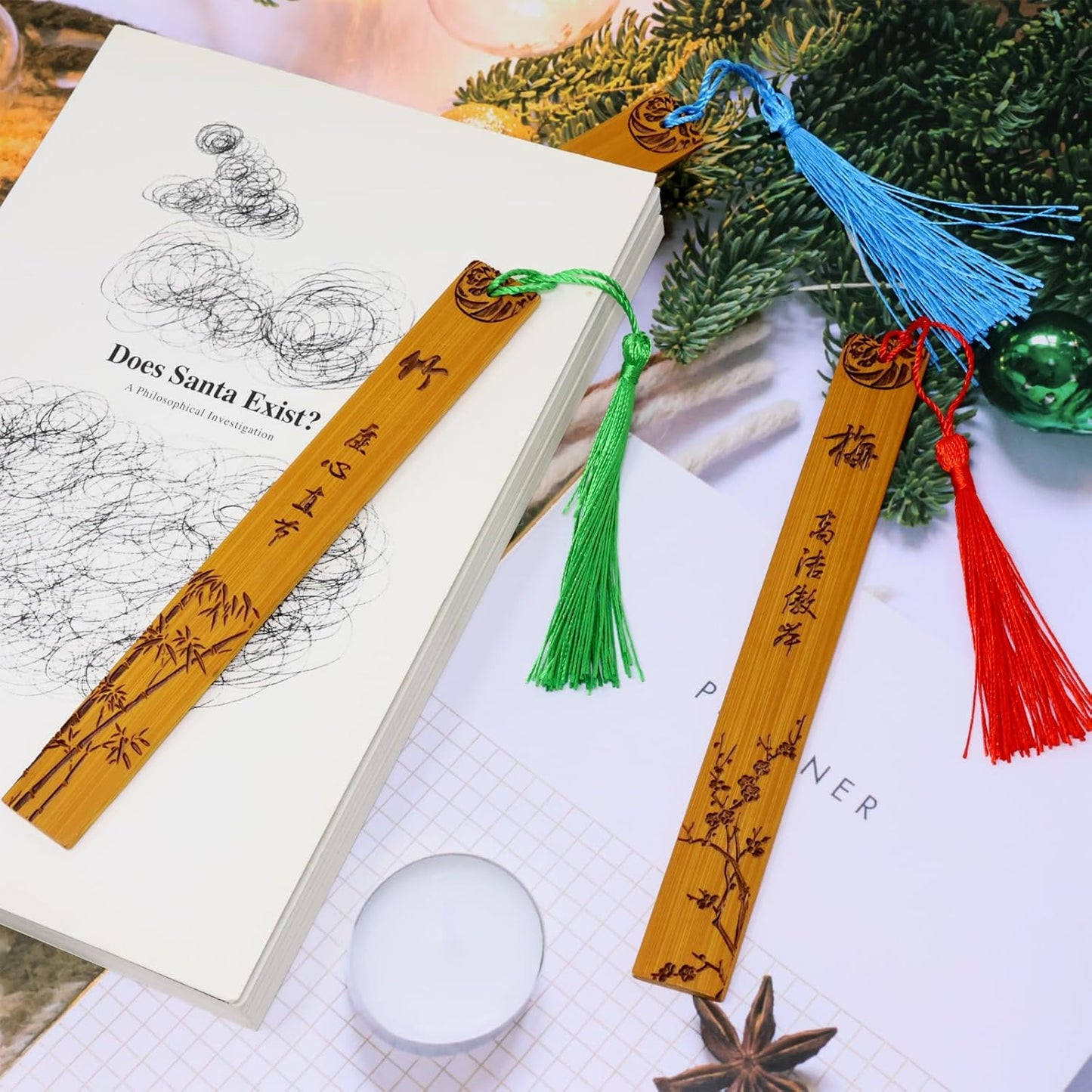Honbay 8PCS Vintage Bamboo Bookmark Chinese Carving Blossom Bookmark with Tassel Reading Page Markers for School Office Supplies or Book Lovers (4 Style)
