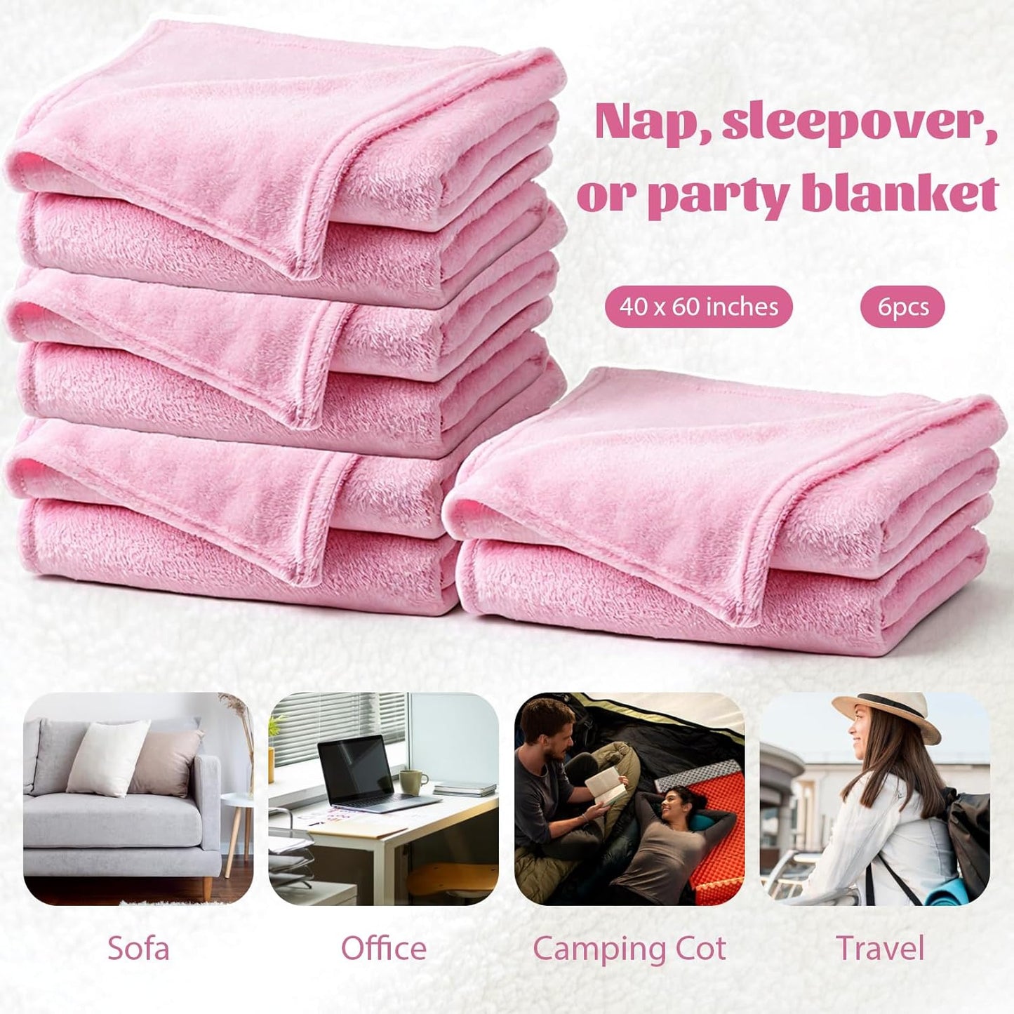 6 Pack Sherpa Fleece Throw Blankets Bulk Soft Fuzzy Wedding Guest Throw Blanket Wedding Flannel Throw-Blanket for Spa Slumber Movie Night Wedding(Pink)