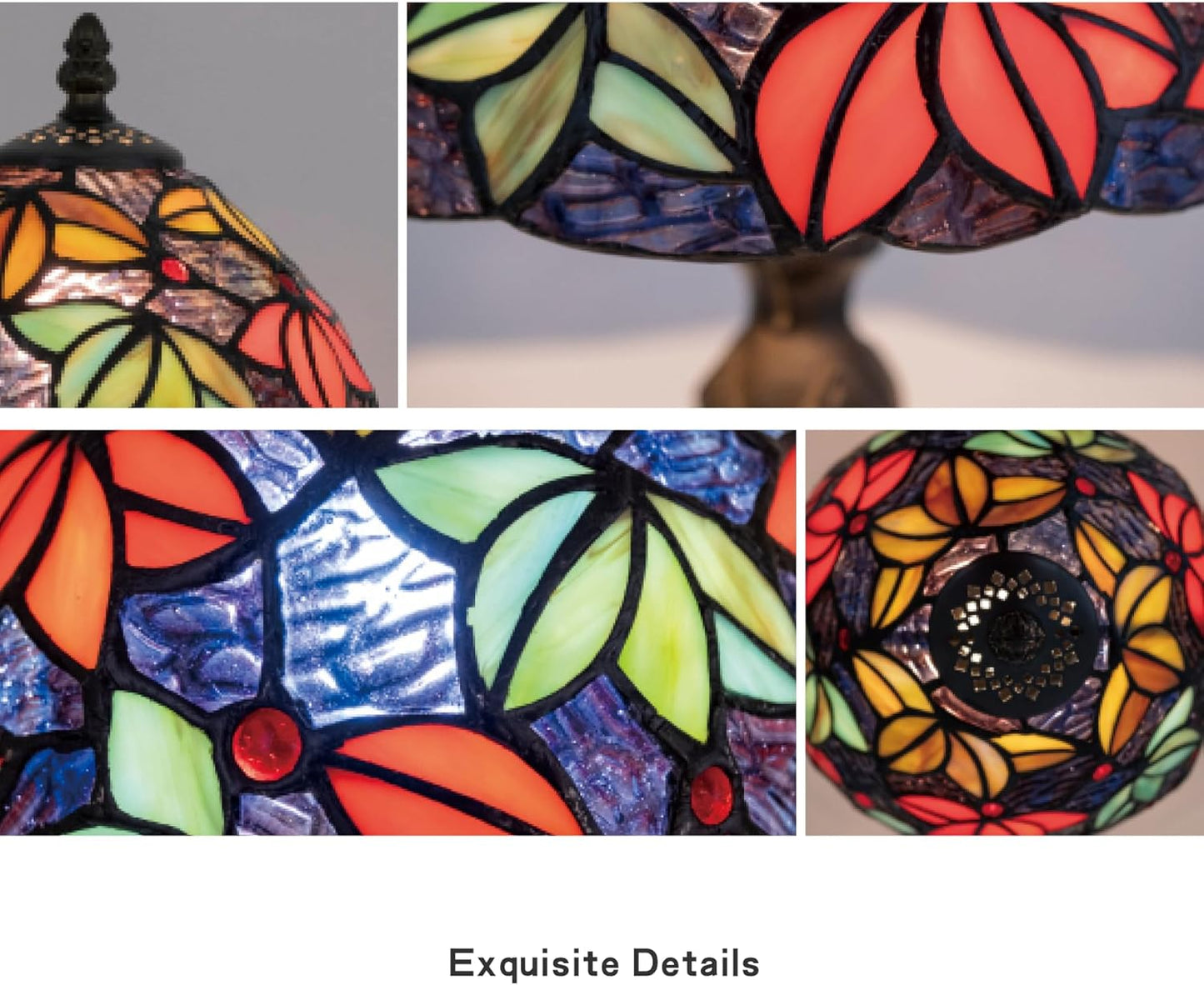Tiffany Stained Glass Bedside Table Lamp 8-inch Purple Blue Maple Leaf Floral Lampshade Nightstand Light for Bedroom Dorm Living Hallway Coffee Table Office Housewarming Gift (Blue Purple)