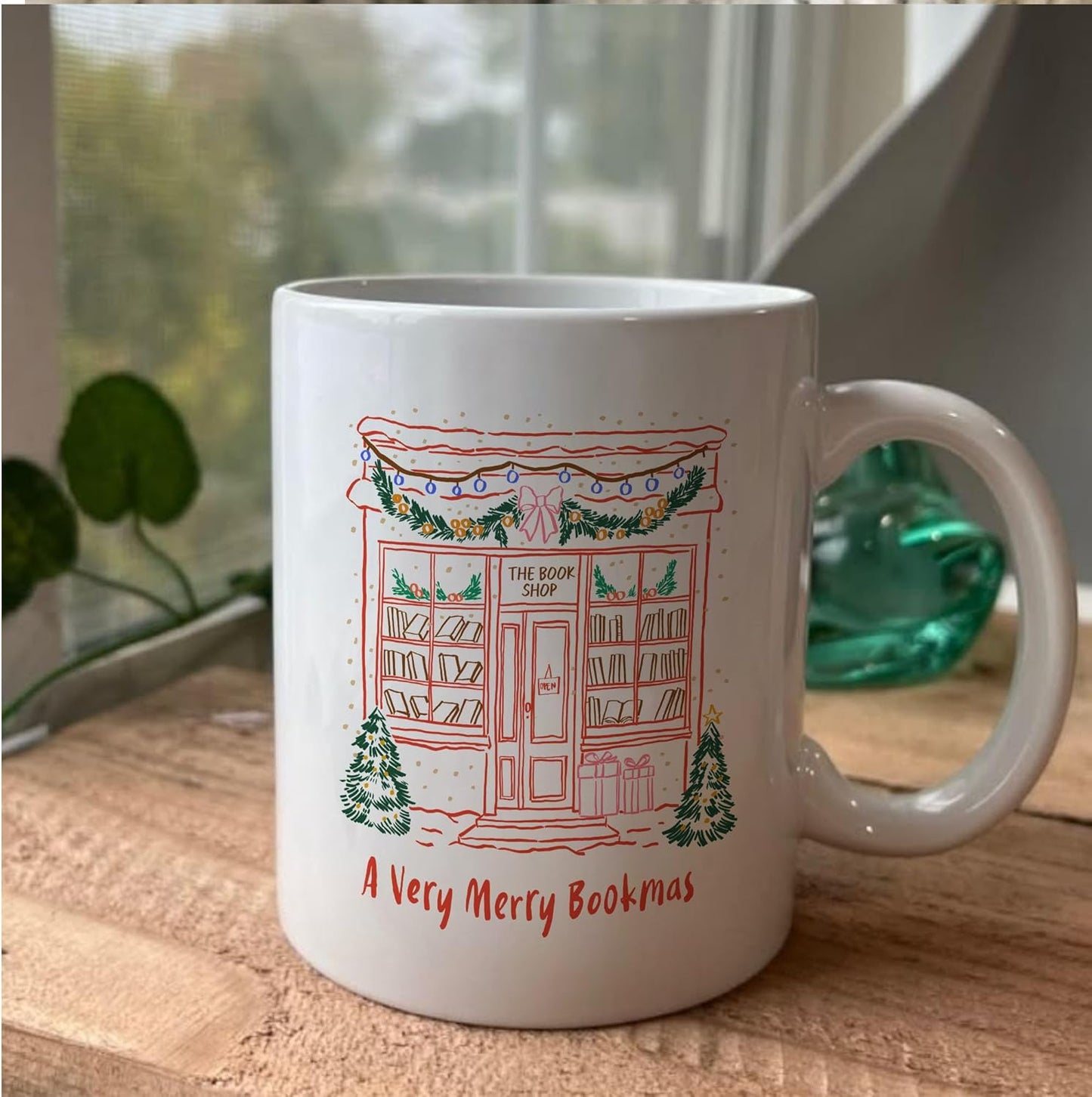 A Very Merry Bookmas Christmas Book Lover Coffee Mugs, Xmas White Ceramic Cups, Holiday Gifts, 11oz 15oz