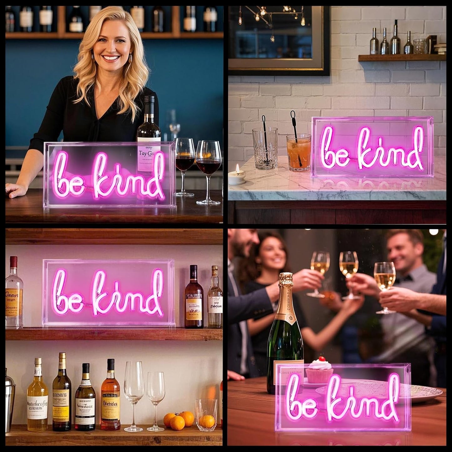 Be Kind Neon Sign, Desk Lightbox Be Kind Sign USB LED Neon with ON/OFF Switch, 3D Neon Light up Sign For Girls' Room, Bedroom, Pub, Hotel, Beach, Cocktail Bar, Christmas Gift Decor (Pink）